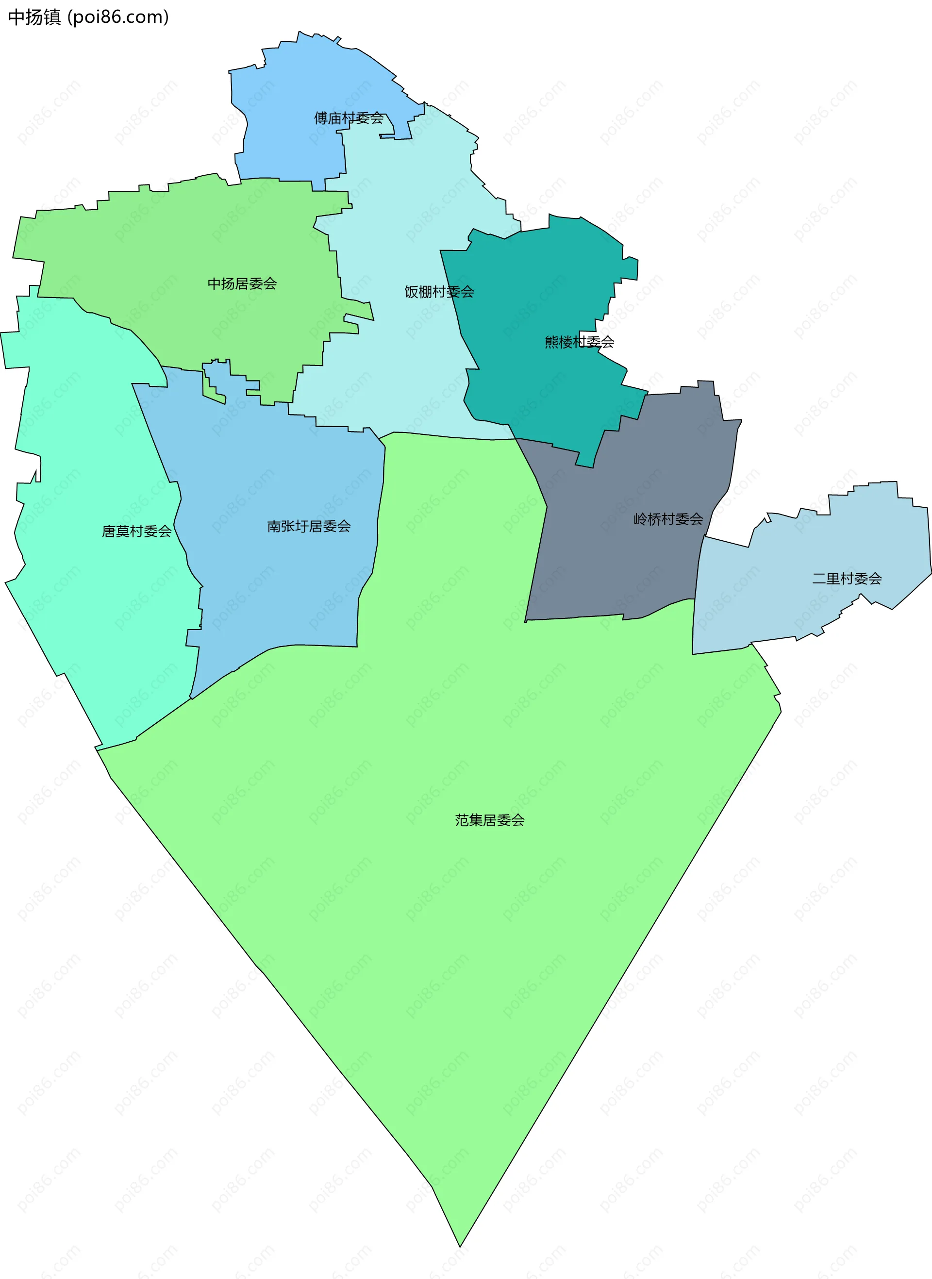 中扬镇边界地图(五级行政区划)