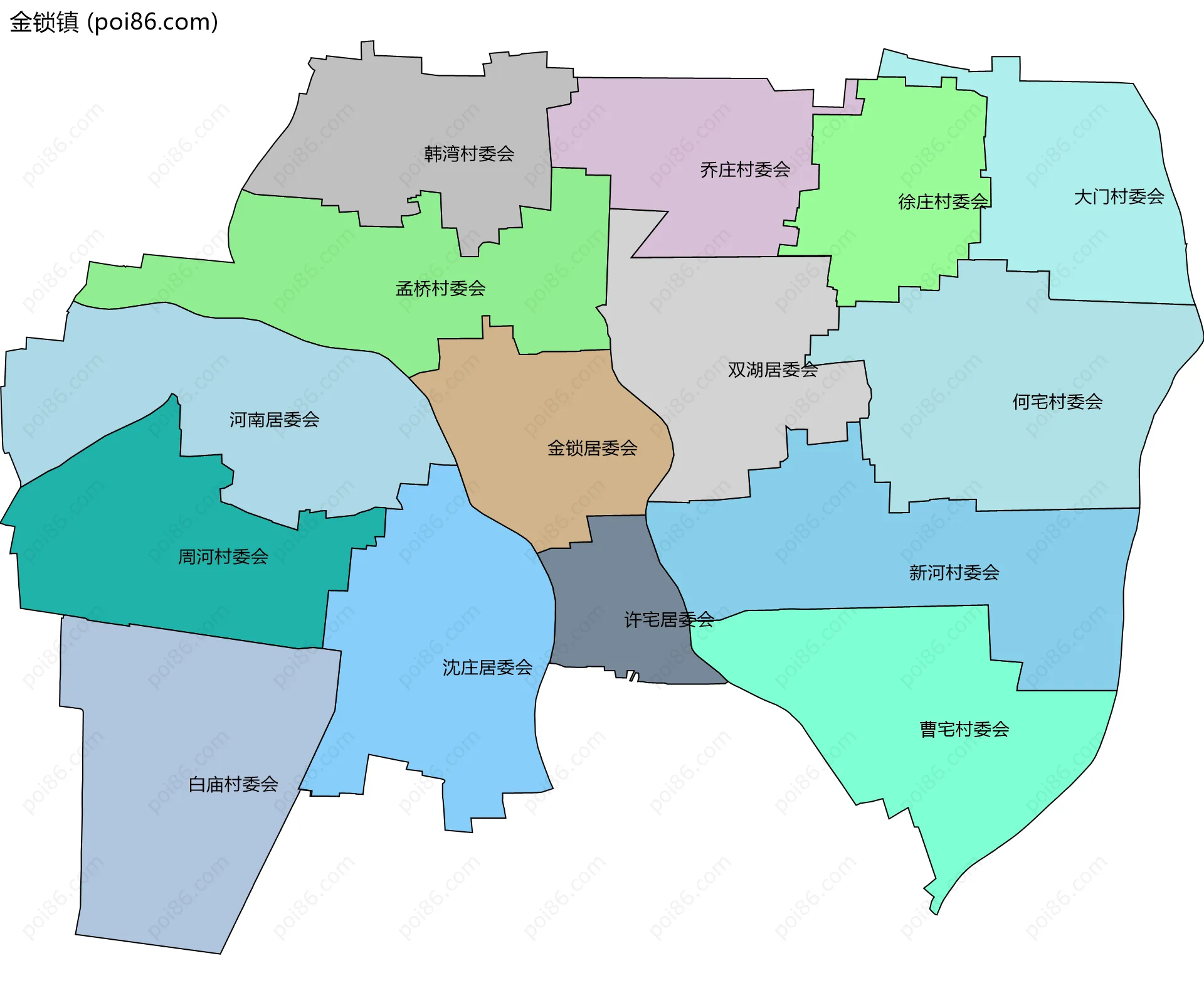 金锁镇边界地图(五级行政区划)