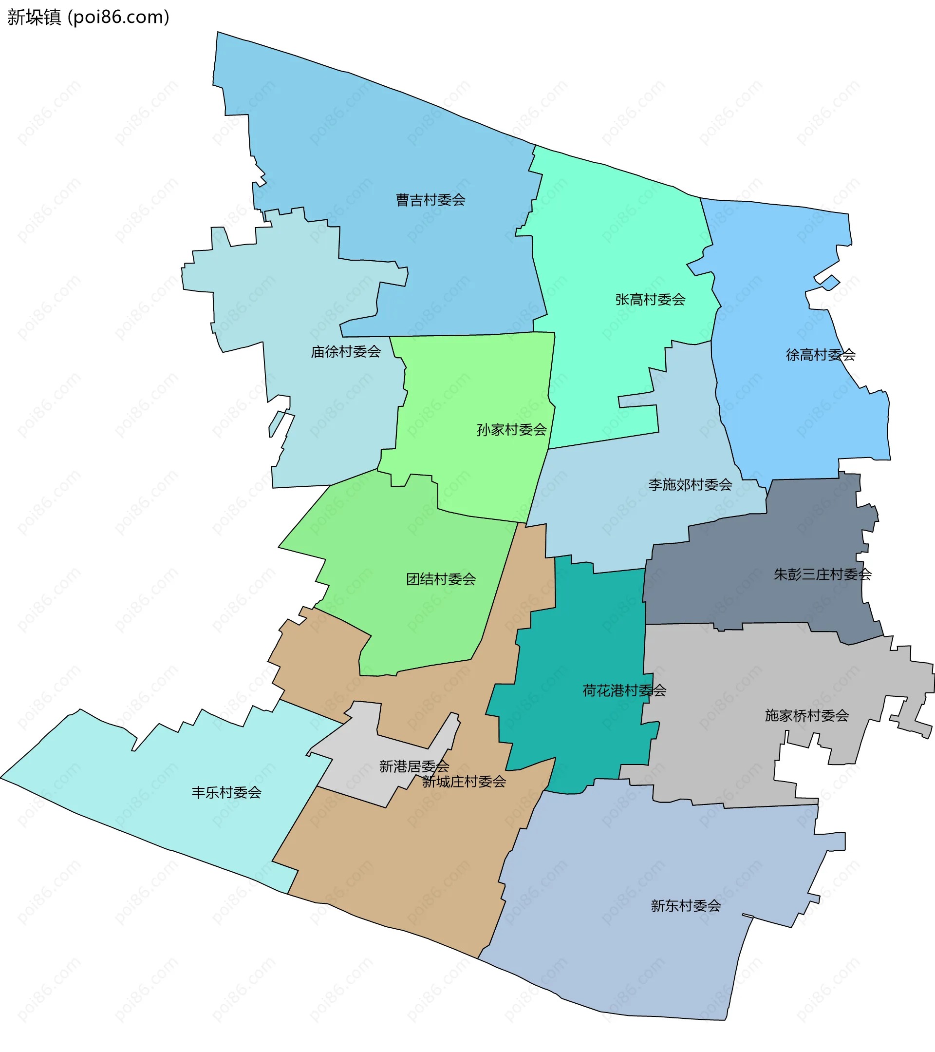 新垛镇边界地图(五级行政区划)