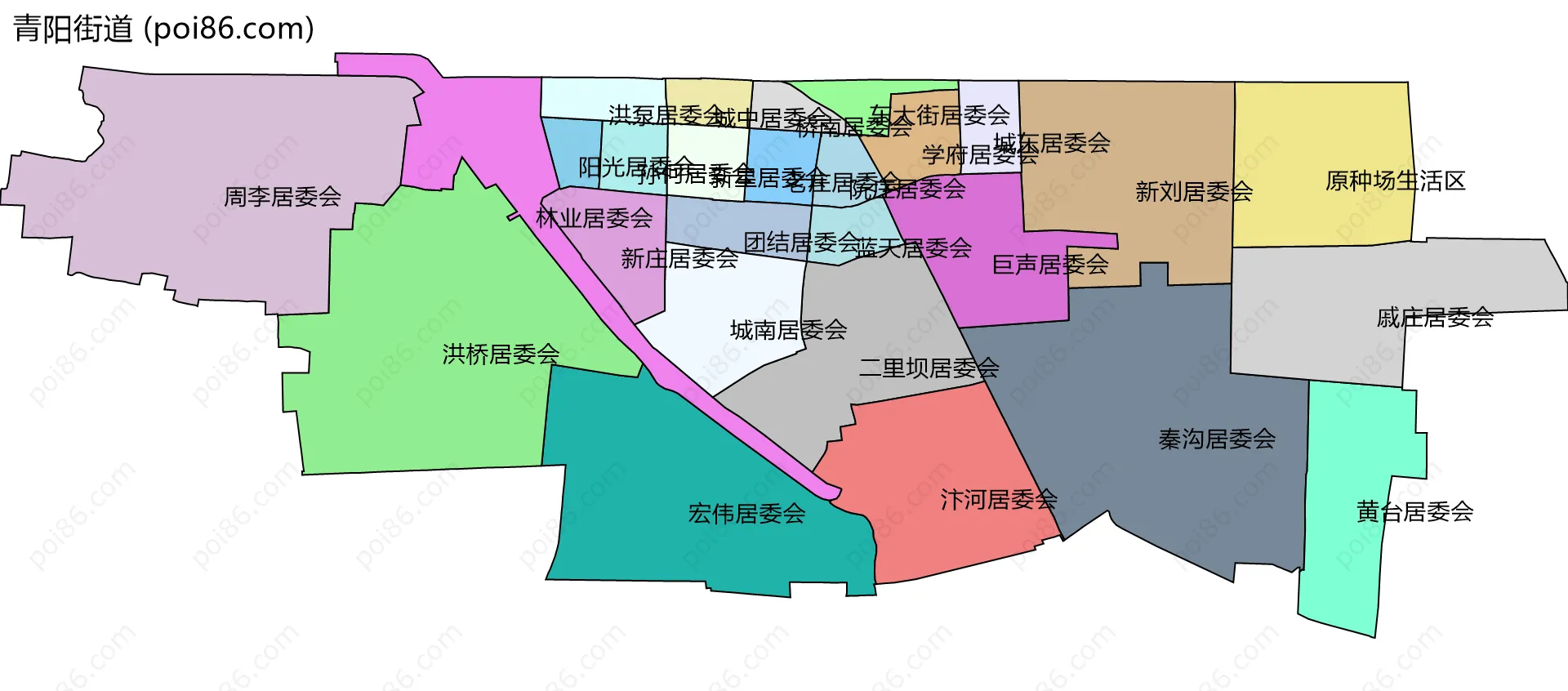 青阳街道边界地图(五级行政区划)