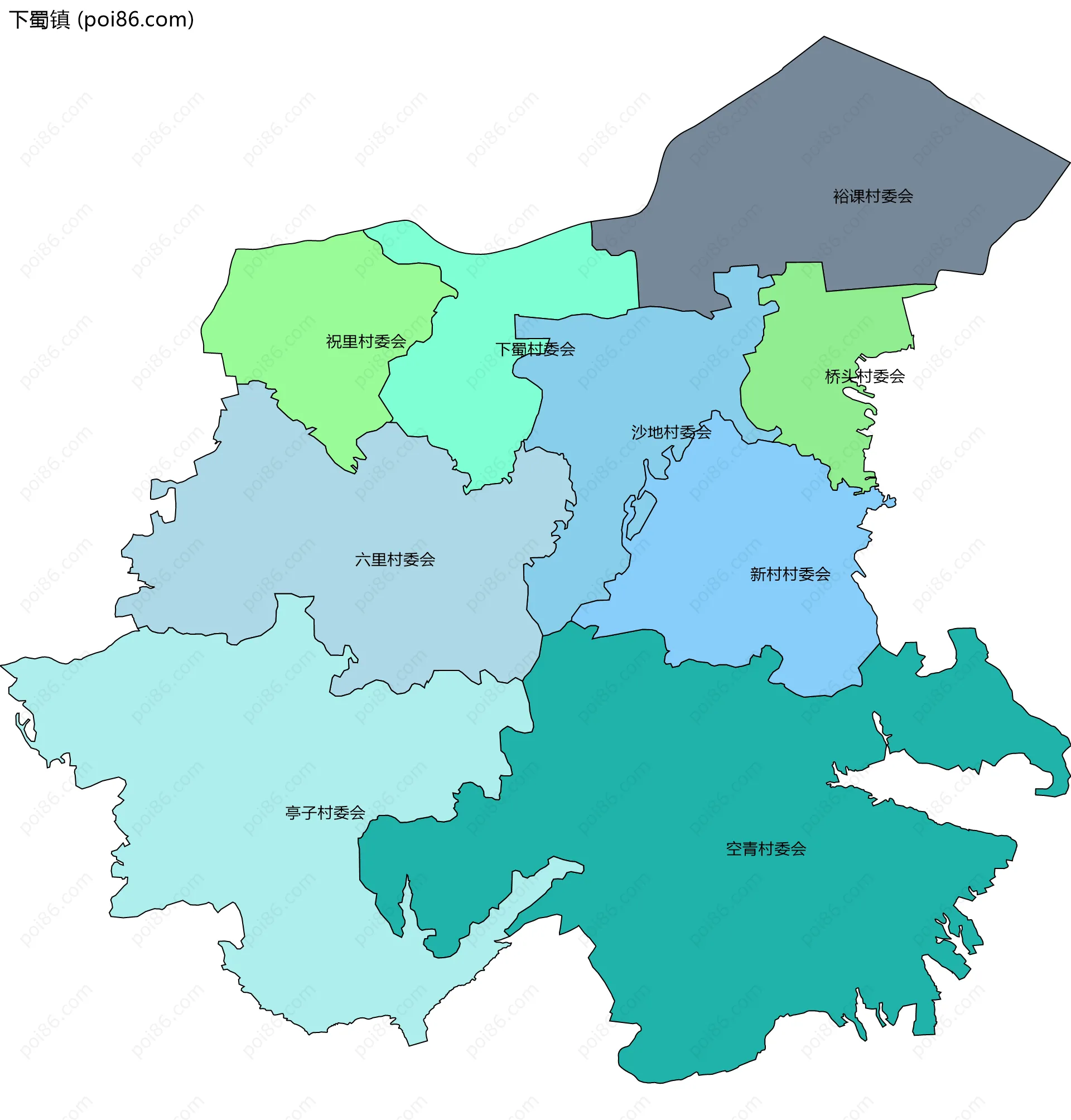 下蜀镇边界地图(五级行政区划)