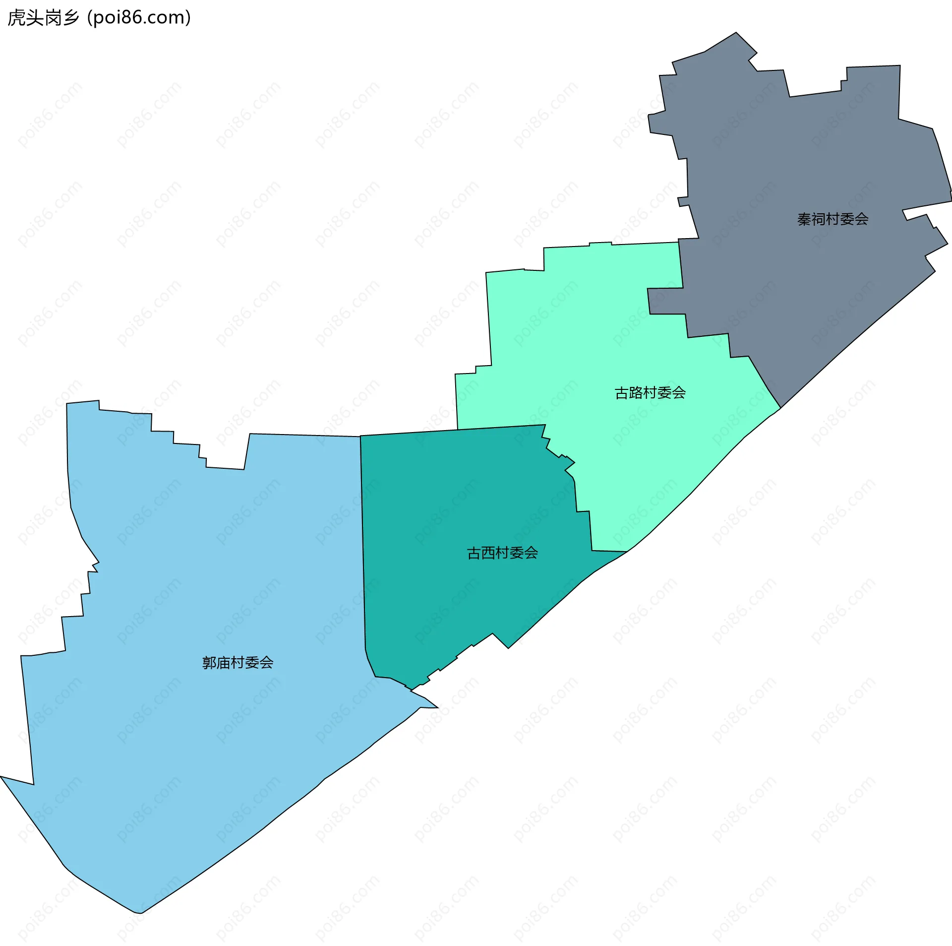 虎头岗乡边界地图(五级行政区划)