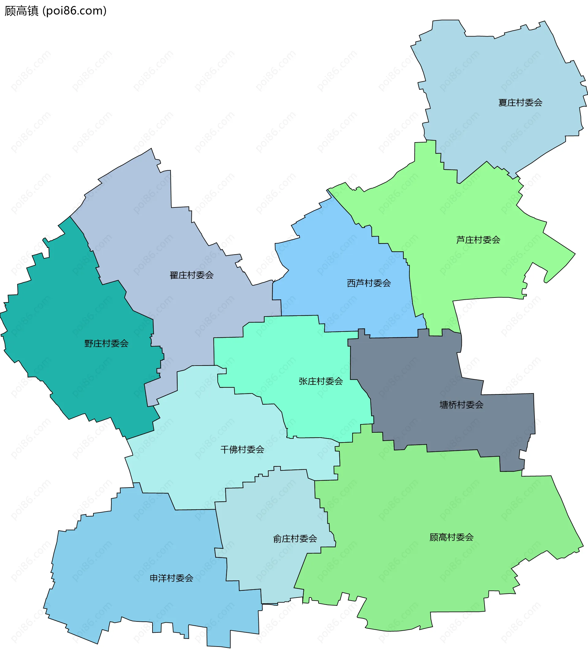 顾高镇边界地图(五级行政区划)