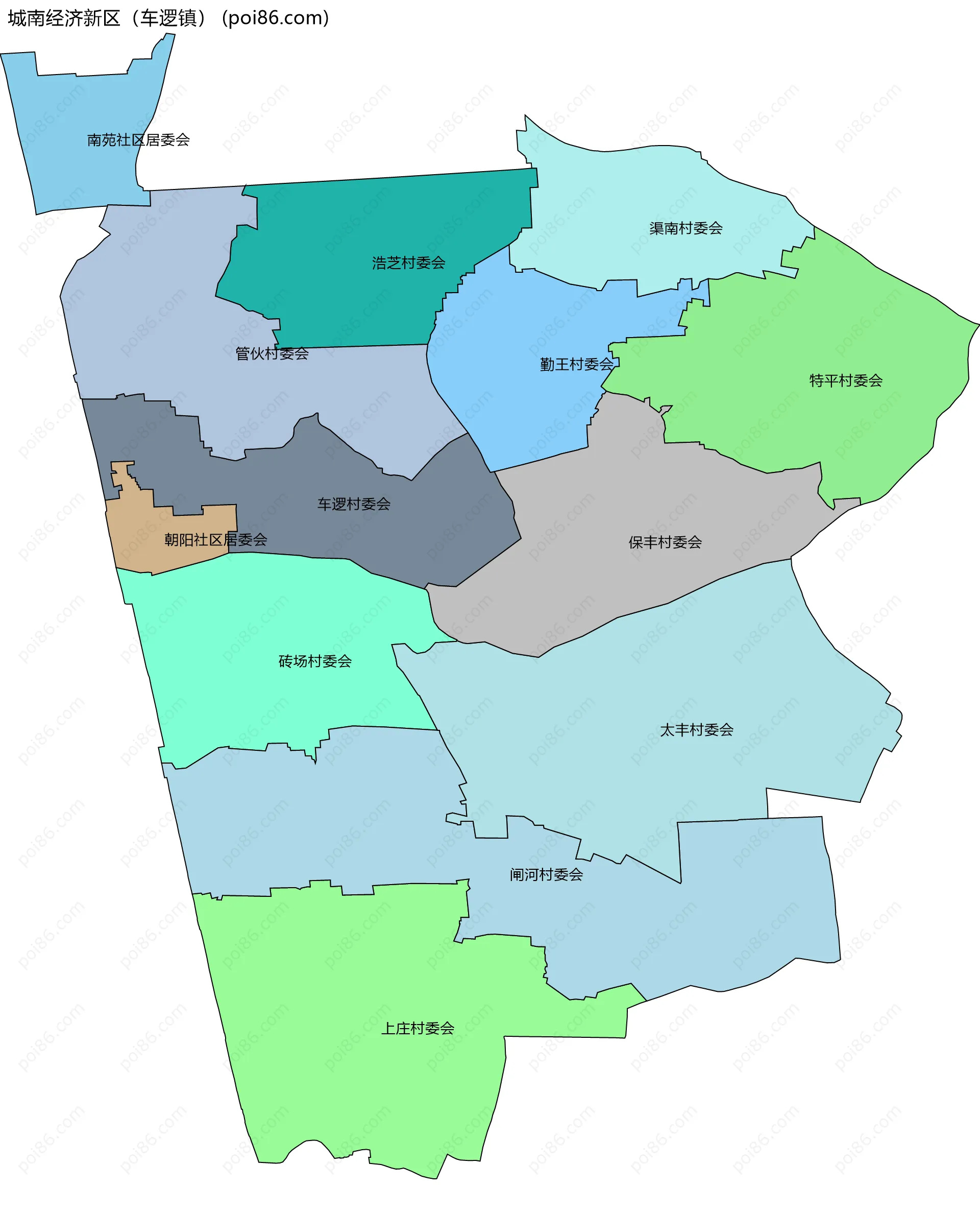 城南经济新区（车逻镇）边界地图(五级行政区划)