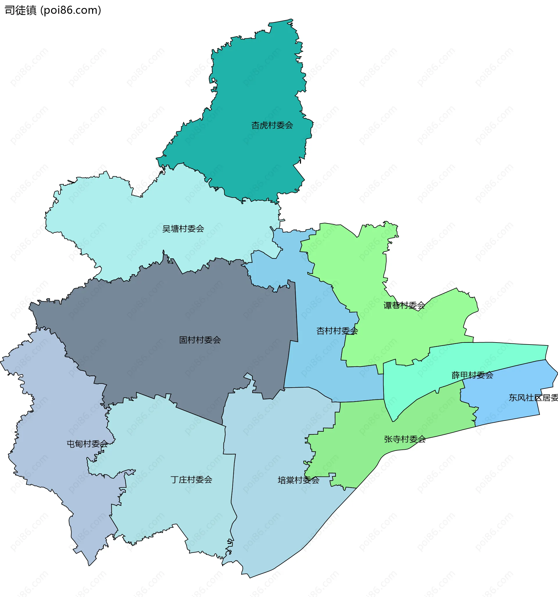 司徒镇边界地图(五级行政区划)