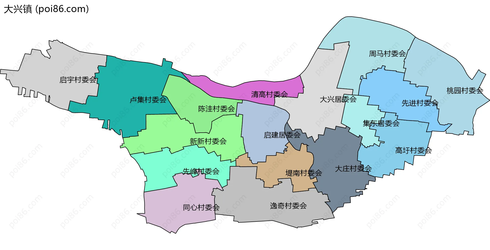 大兴镇边界地图(五级行政区划)