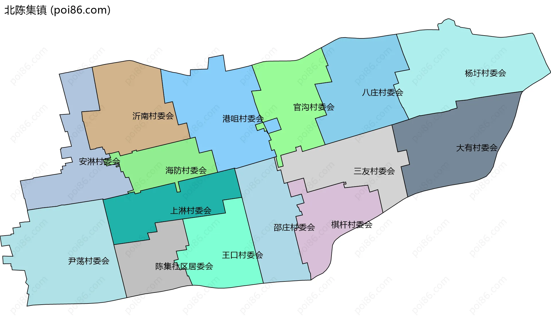 北陈集镇边界地图(五级行政区划)