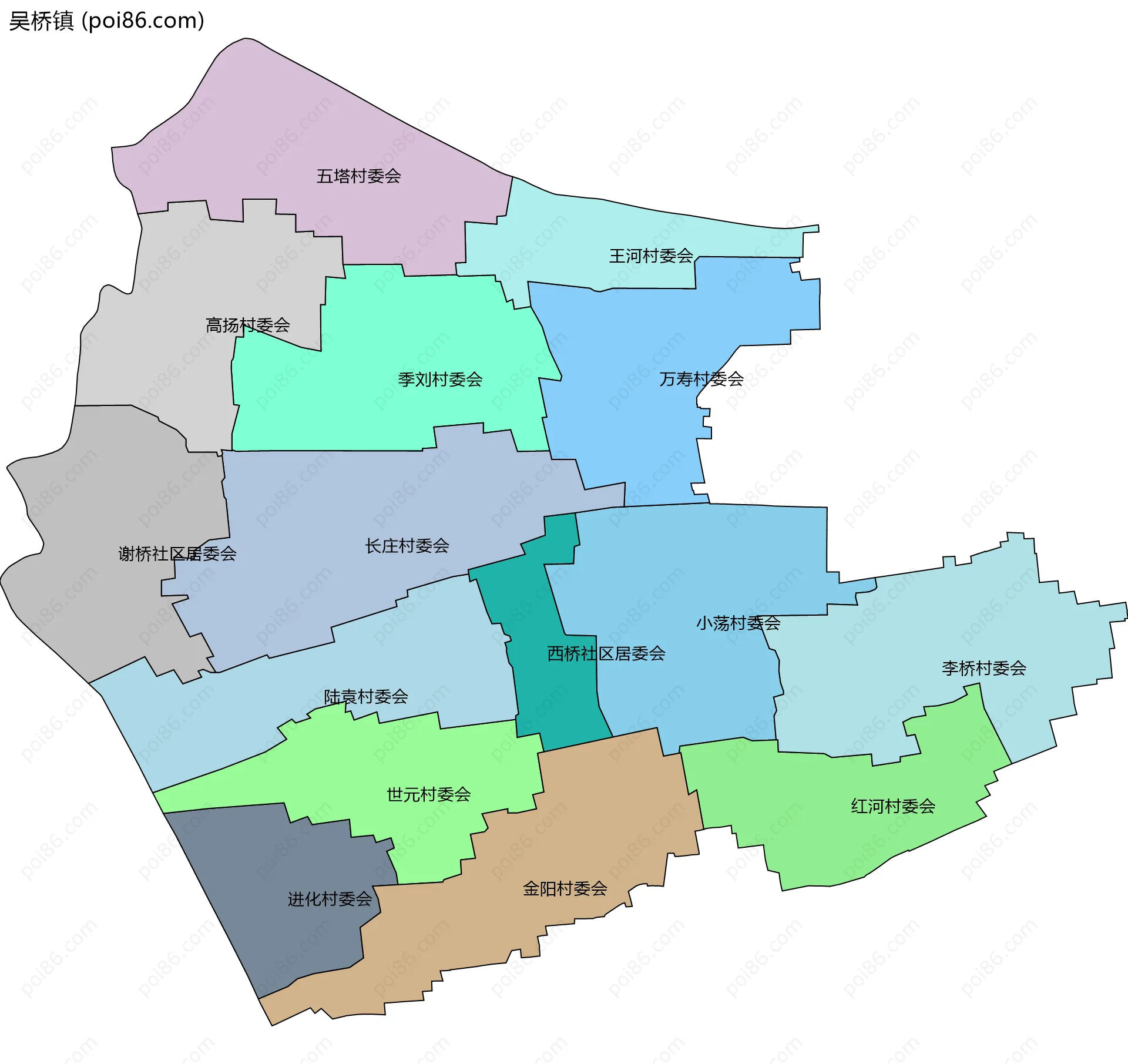 吴桥镇边界地图(五级行政区划)