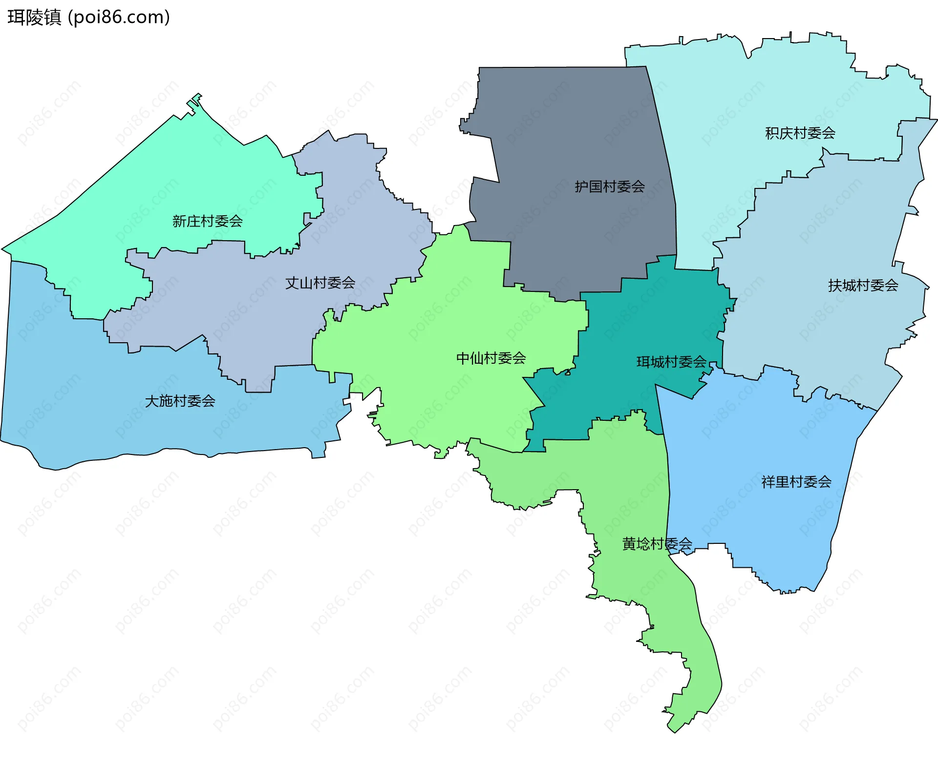 珥陵镇边界地图(五级行政区划)