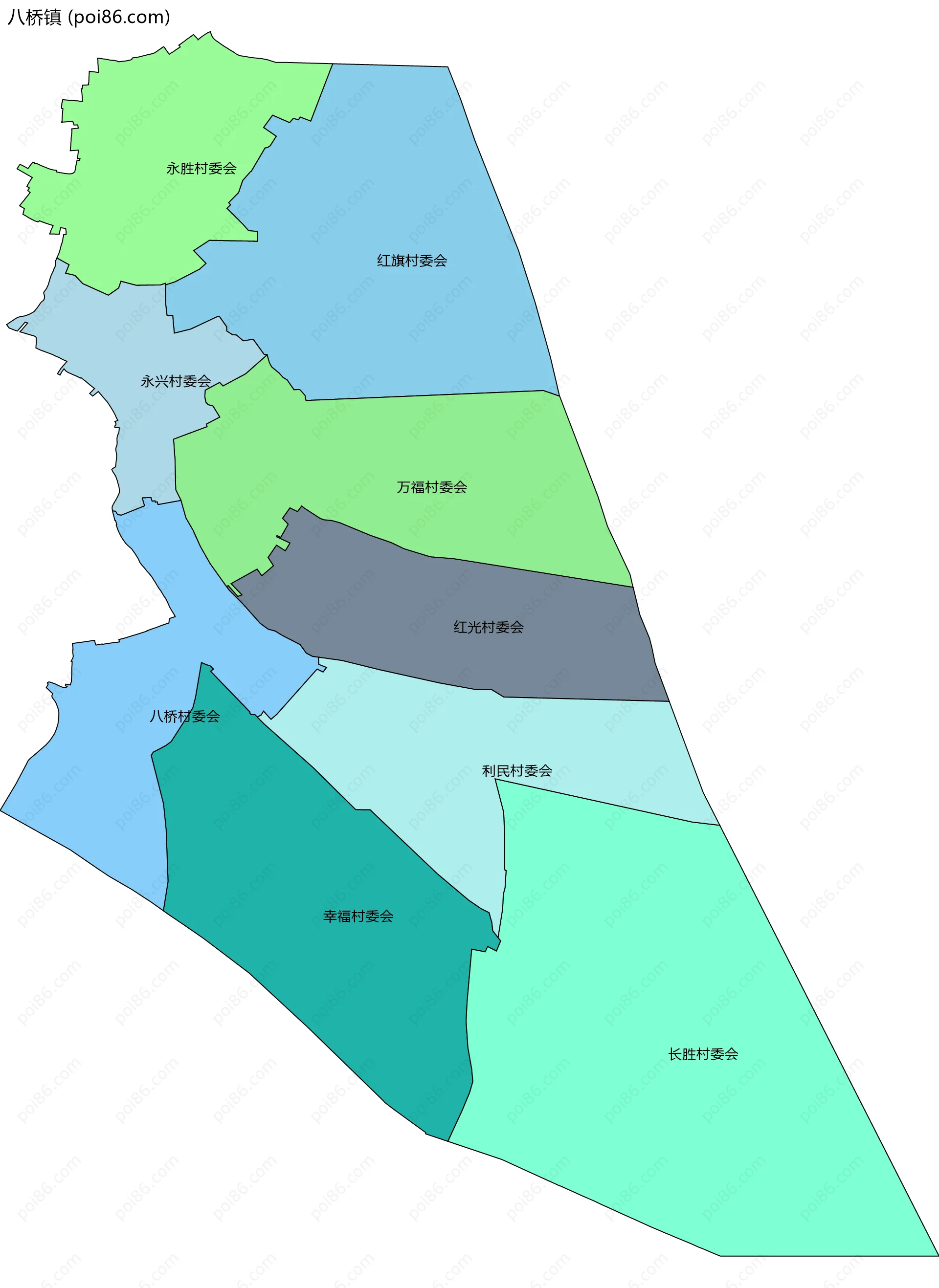 八桥镇边界地图(五级行政区划)