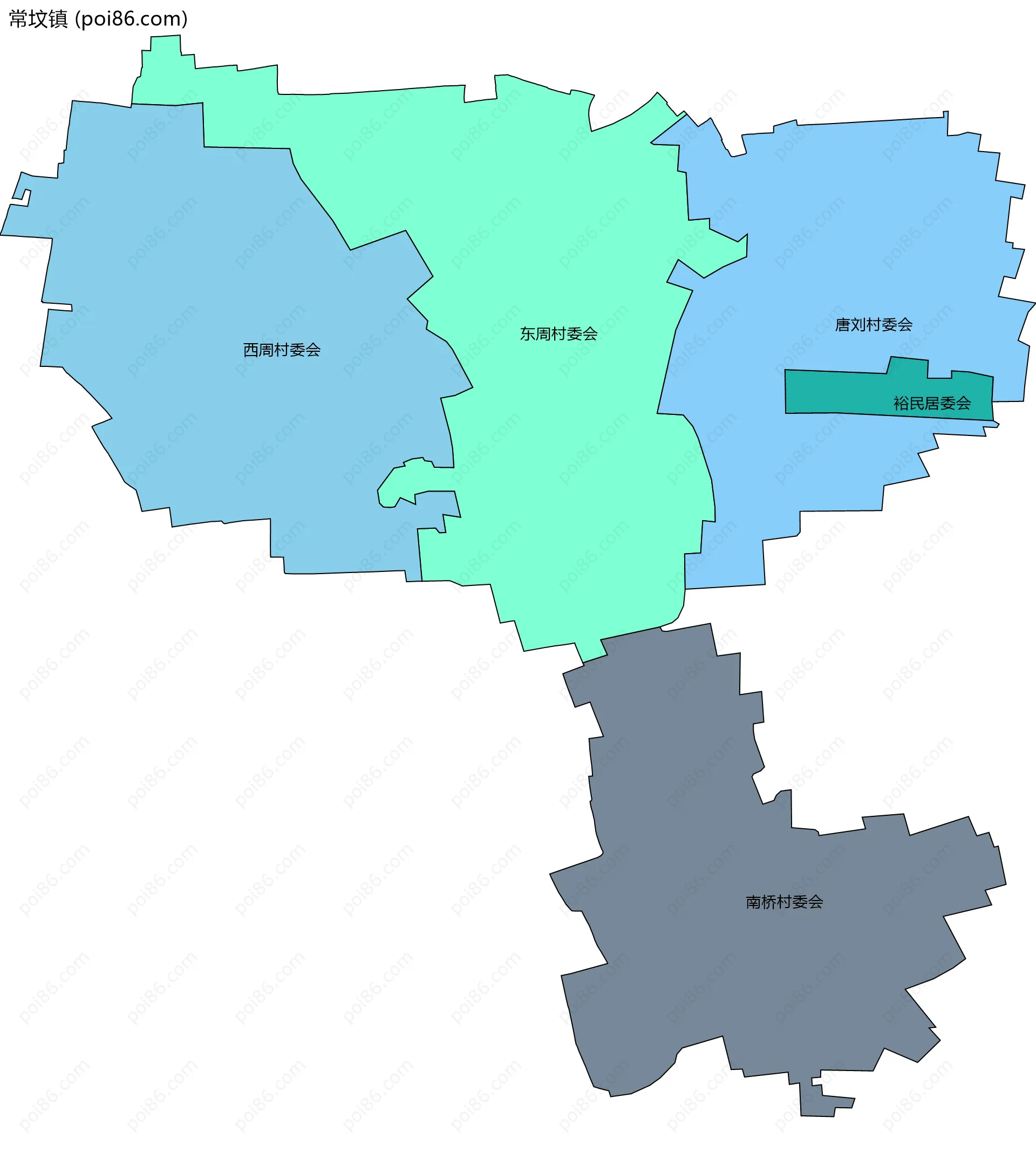 常坟镇边界地图(五级行政区划)