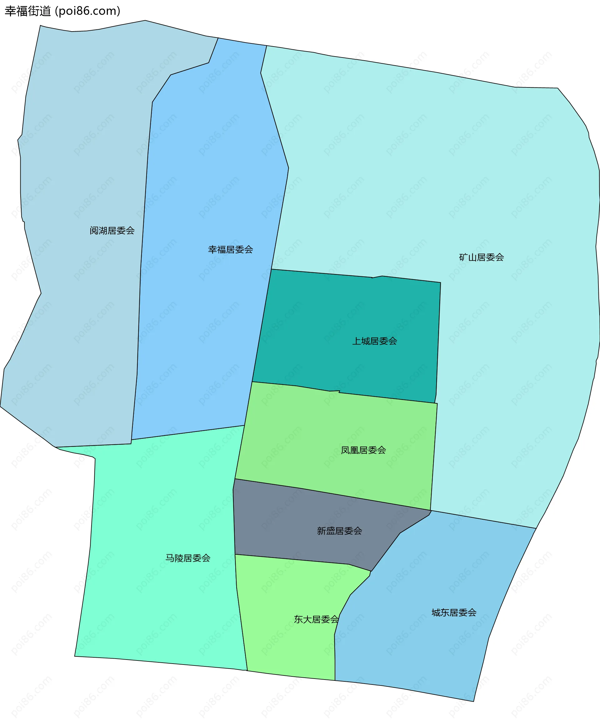 幸福街道边界地图(五级行政区划)