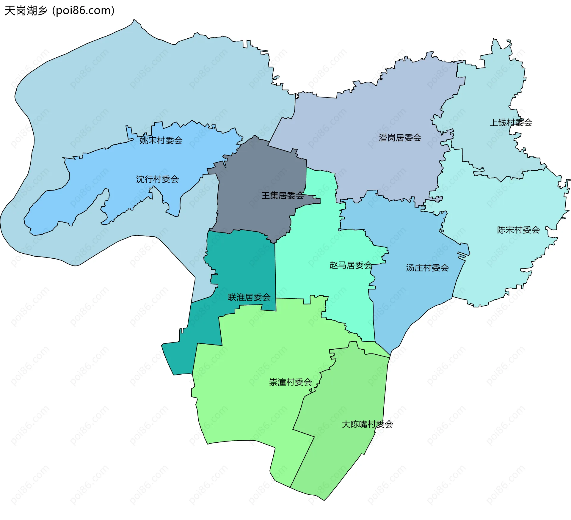 天岗湖乡边界地图(五级行政区划)