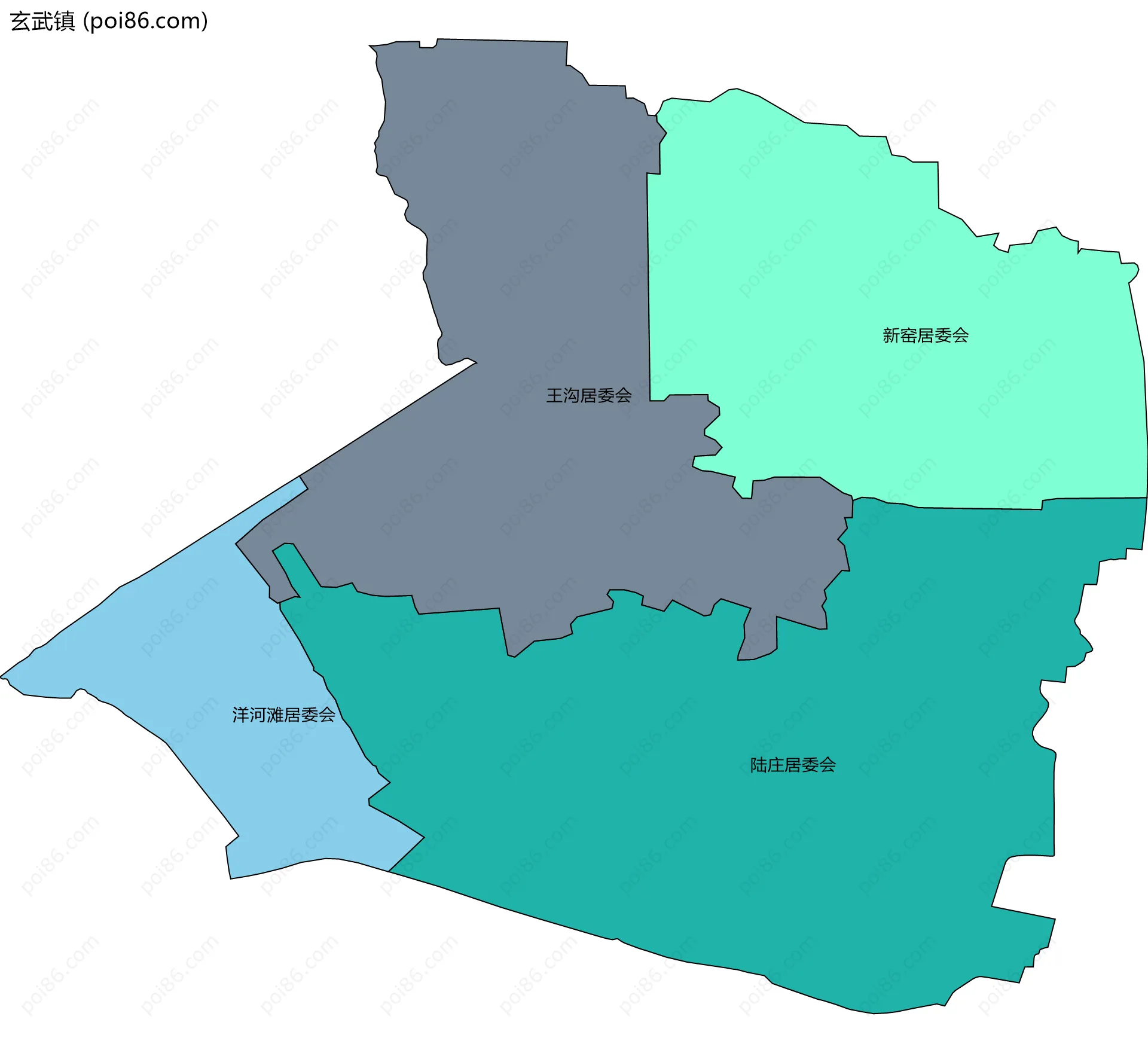 玄武镇边界地图(五级行政区划)