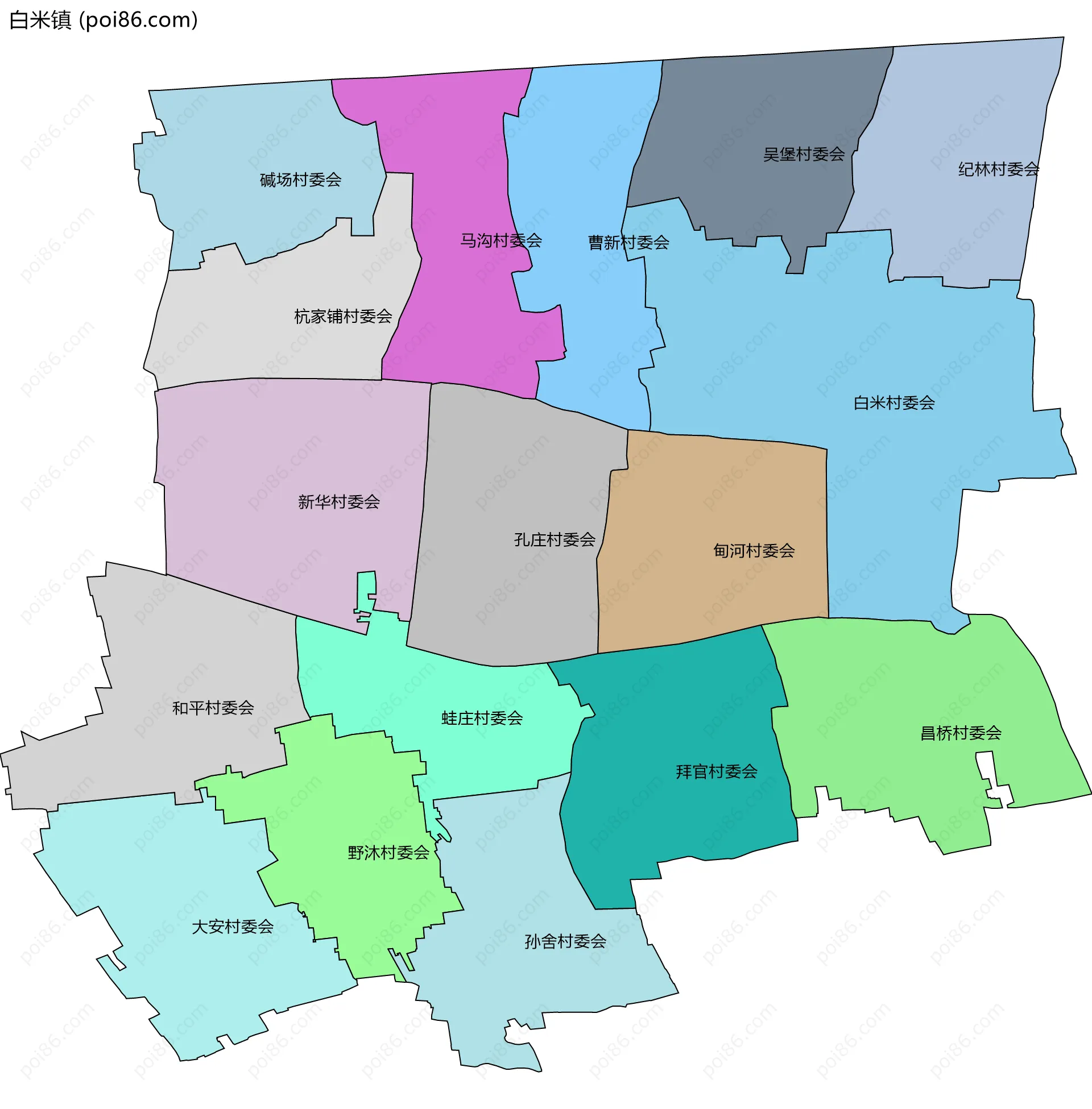 白米镇边界地图(五级行政区划)