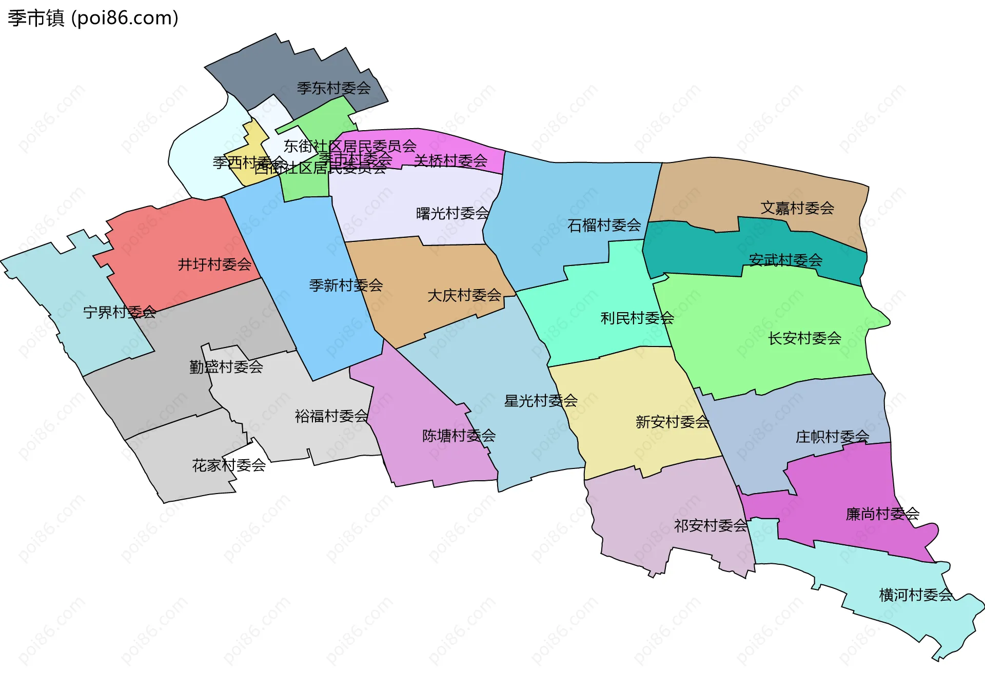 季市镇边界地图(五级行政区划)