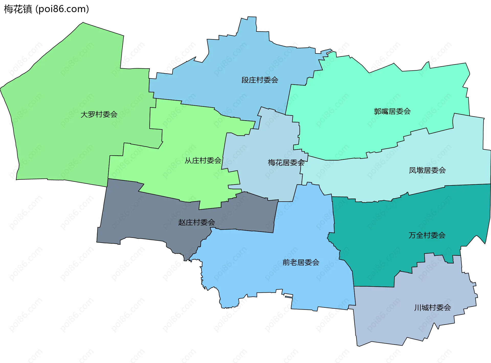 梅花镇边界地图(五级行政区划)