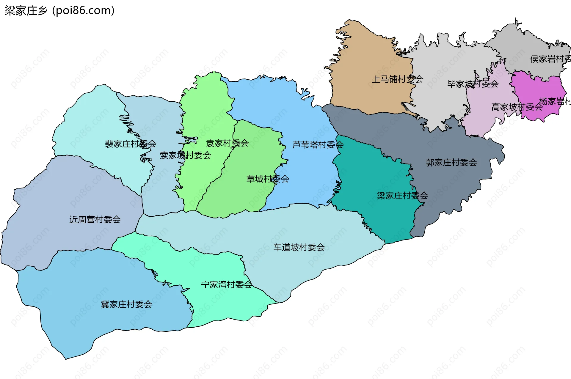 梁家庄乡边界地图(五级行政区划)
