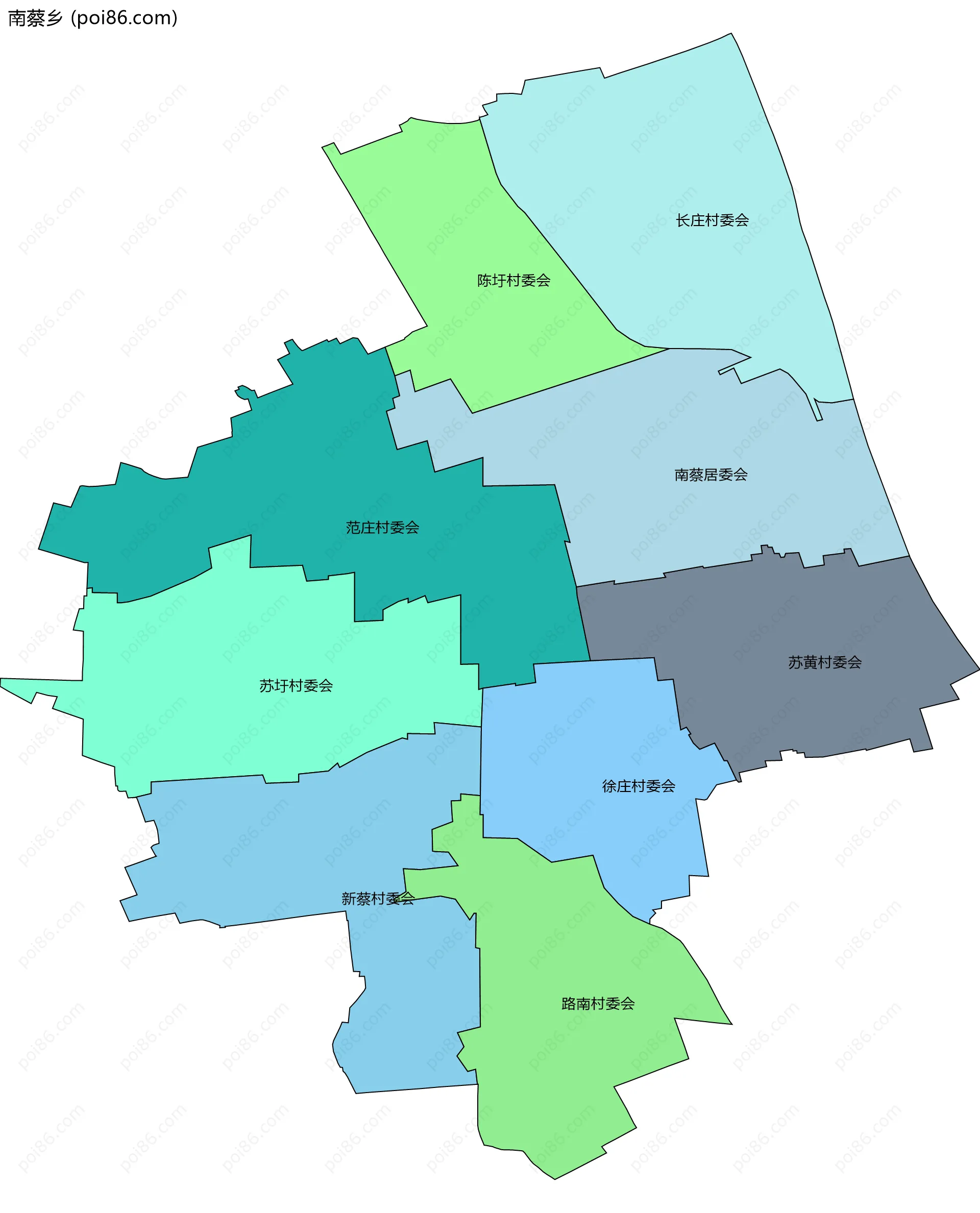 南蔡乡边界地图(五级行政区划)