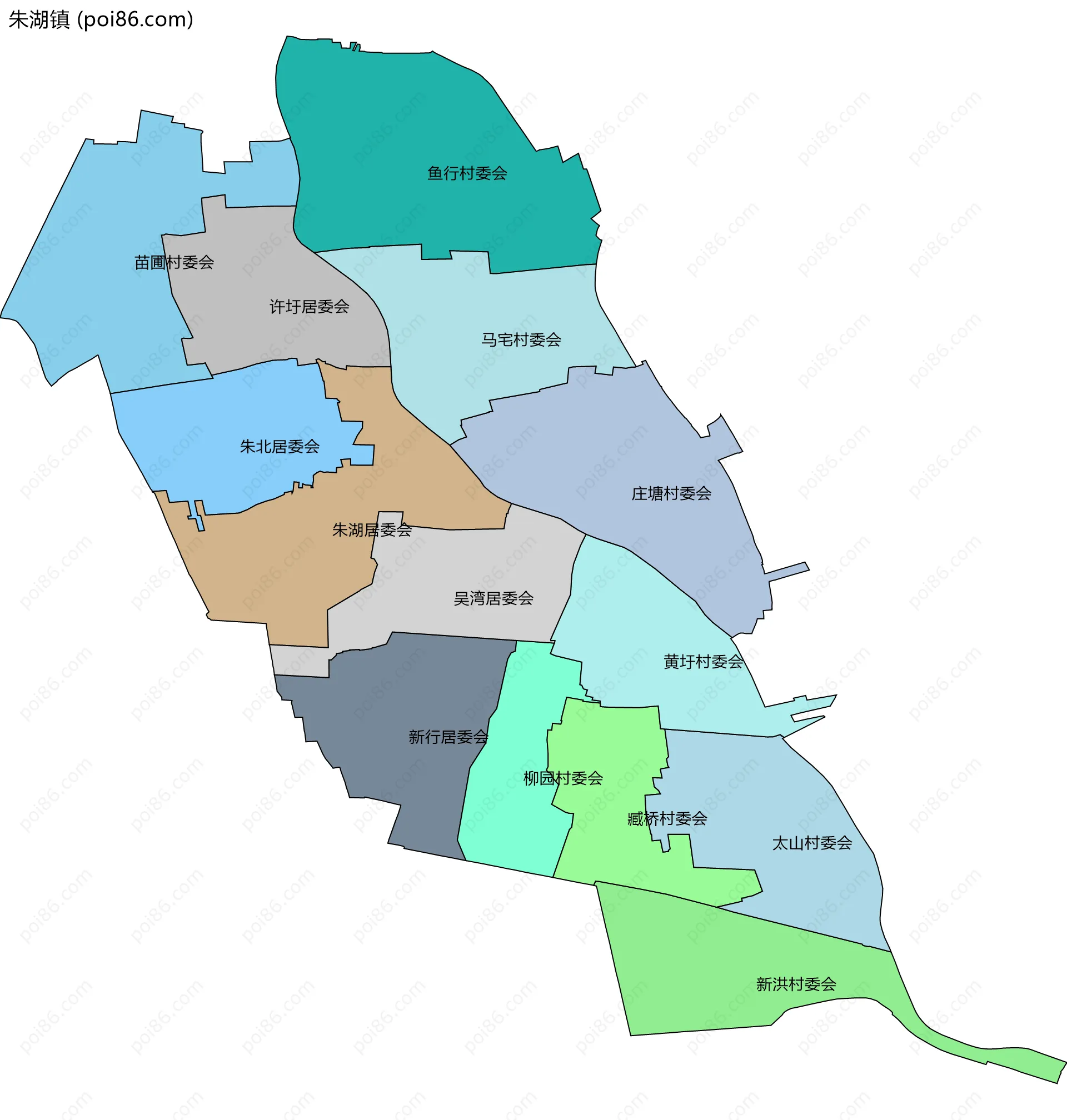 朱湖镇边界地图(五级行政区划)