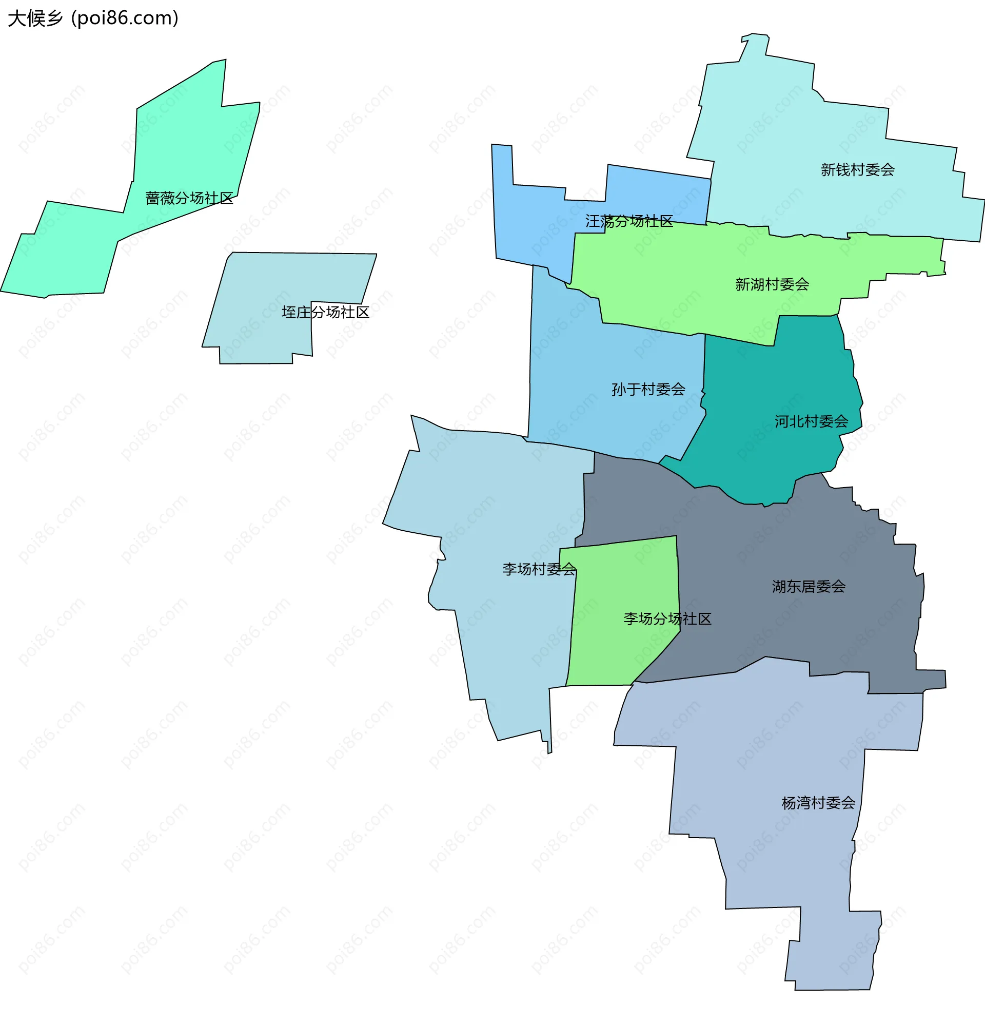 大候乡边界地图(五级行政区划)