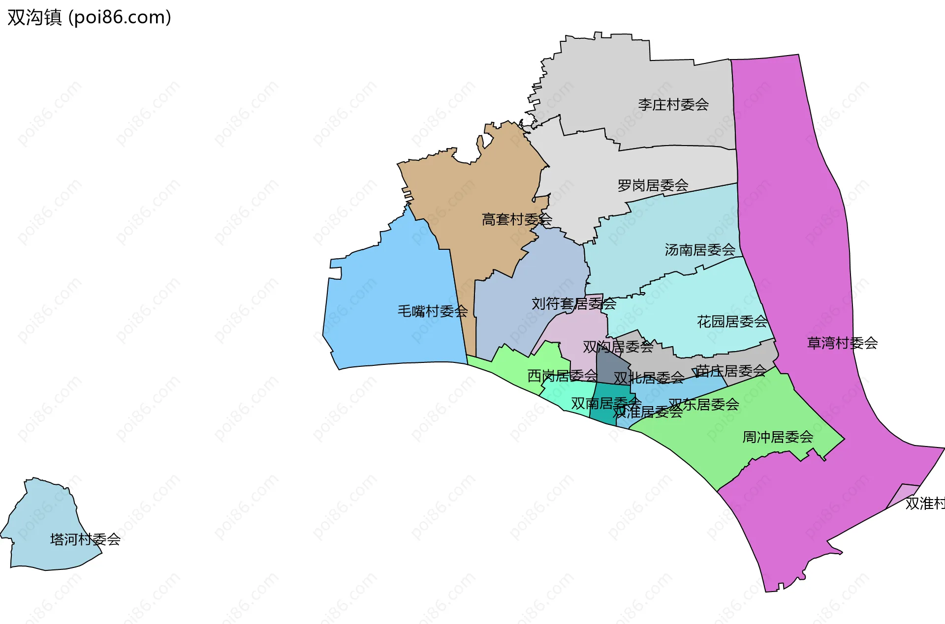 双沟镇边界地图(五级行政区划)