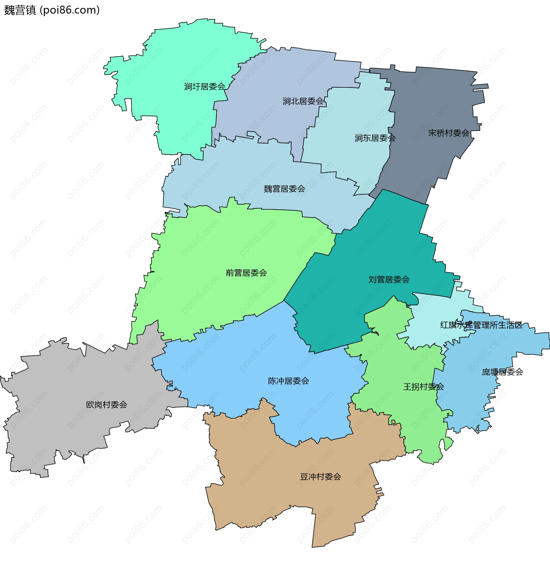 魏营镇边界地图(五级行政区划)