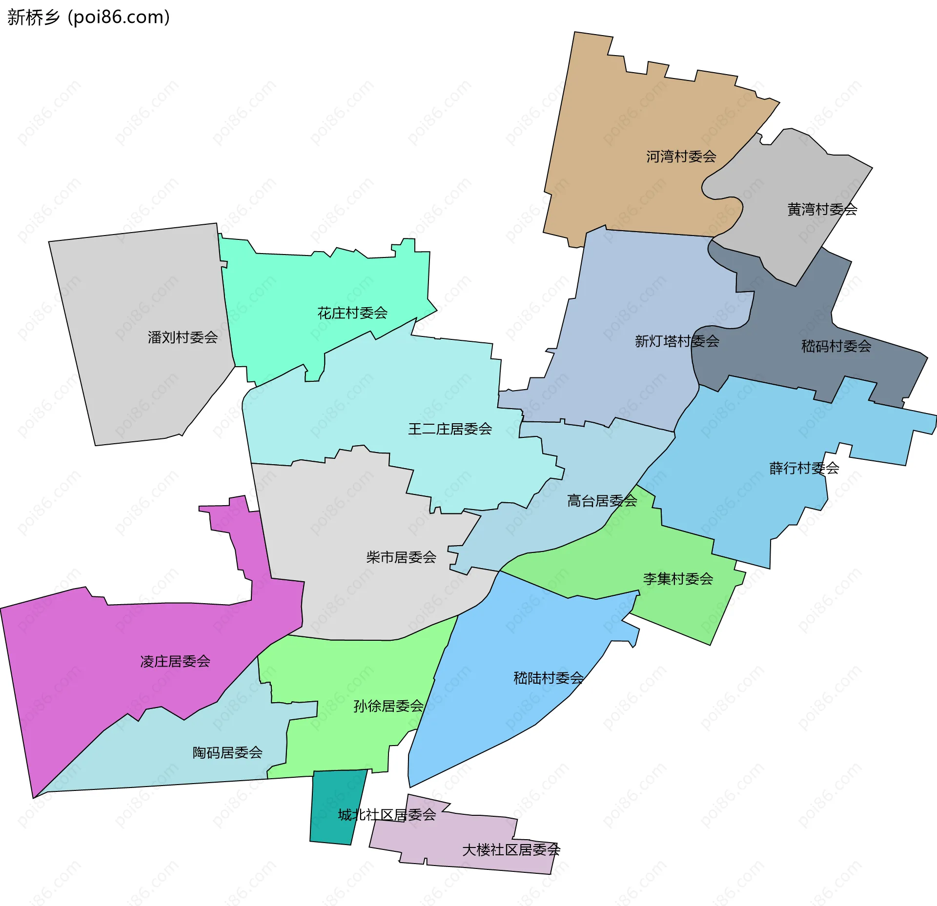 新桥乡边界地图(五级行政区划)