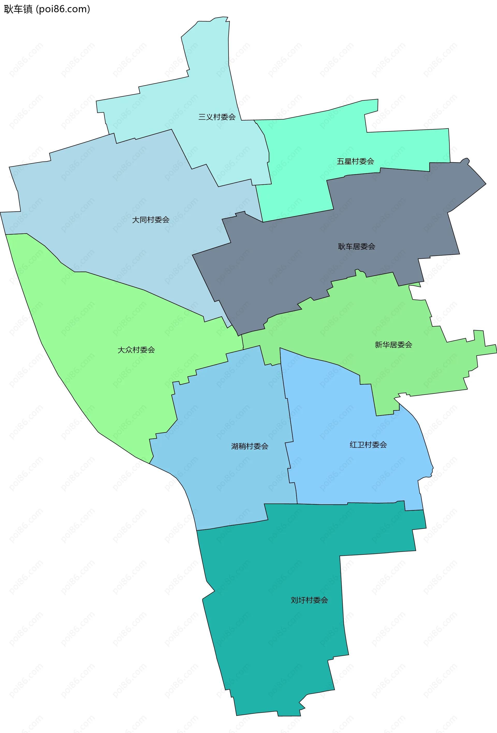 耿车镇边界地图(五级行政区划)