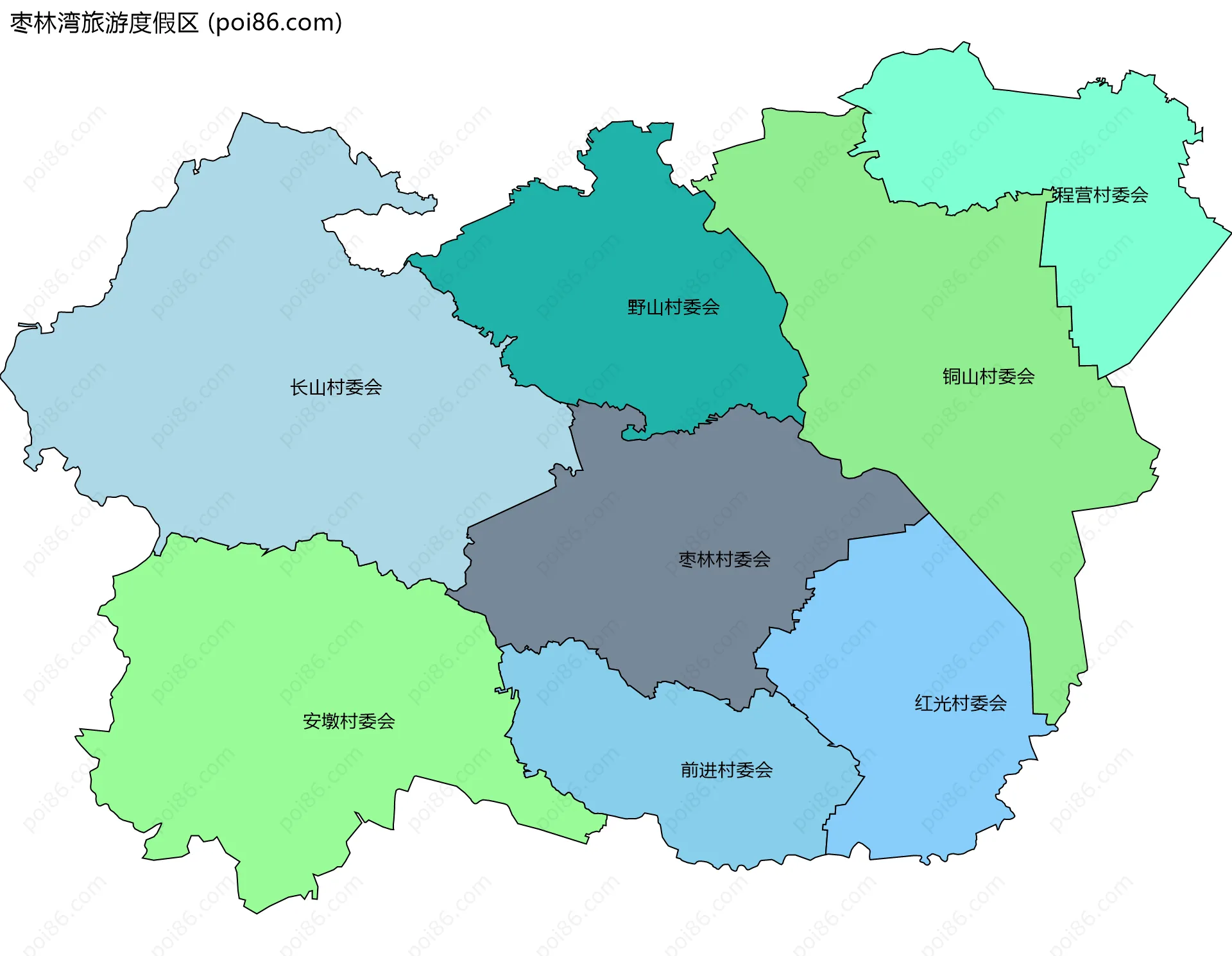 枣林湾旅游度假区边界地图(五级行政区划)