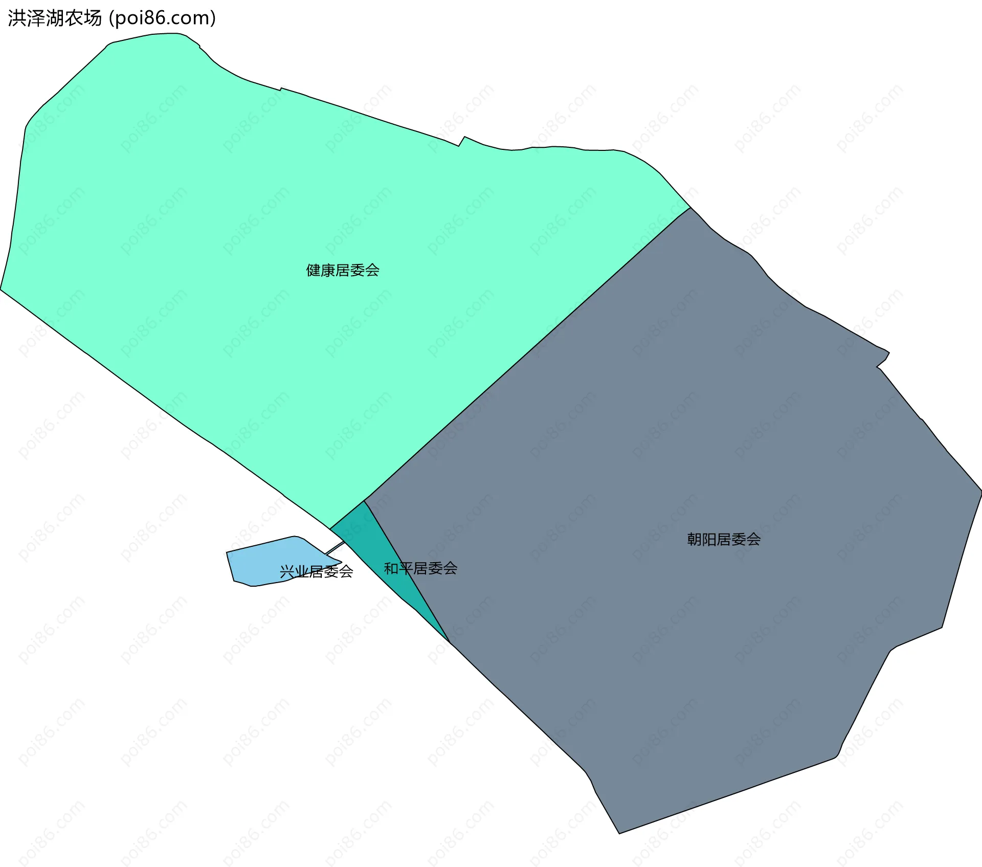 洪泽湖农场边界地图(五级行政区划)