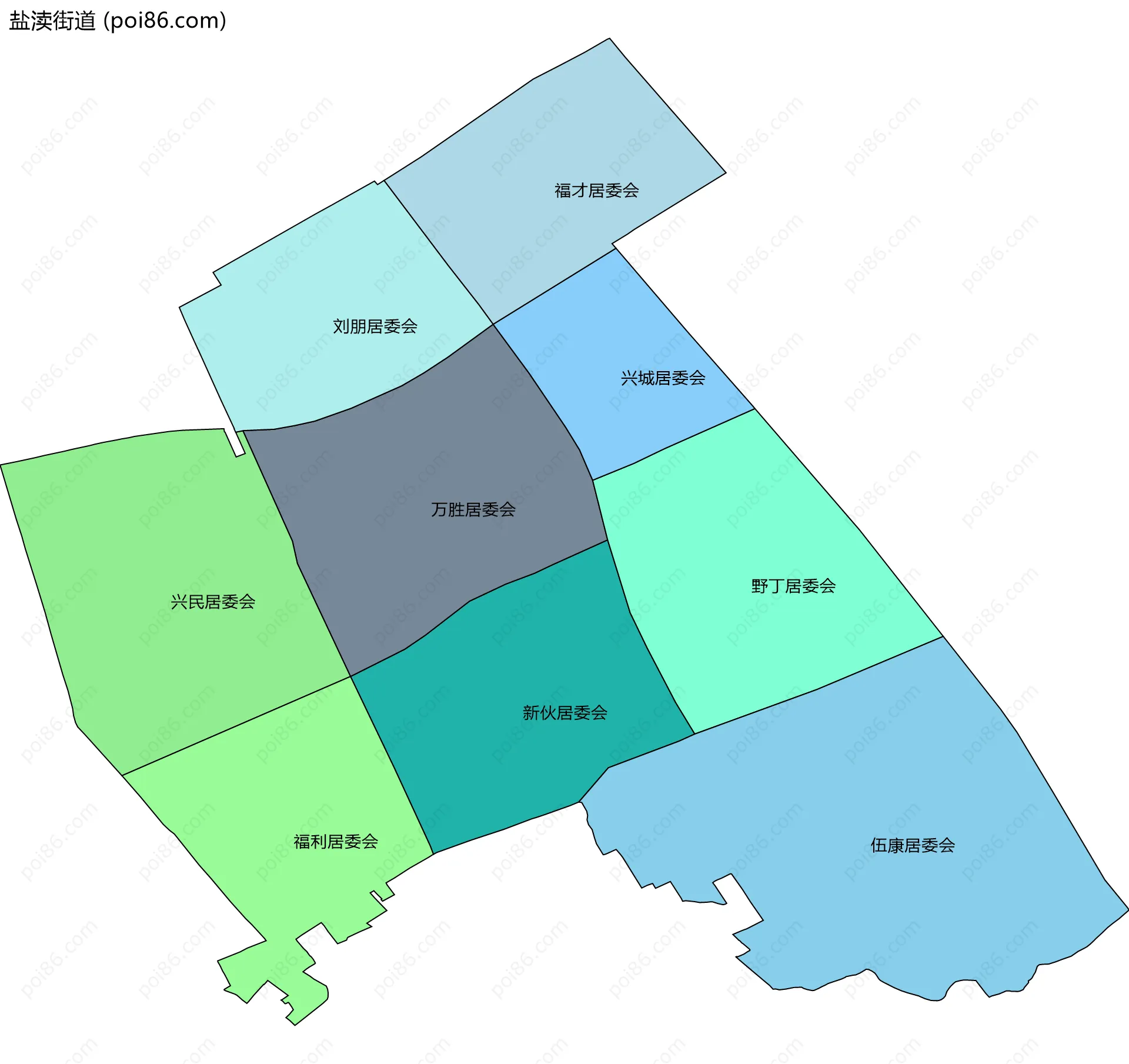 盐渎街道边界地图(五级行政区划)