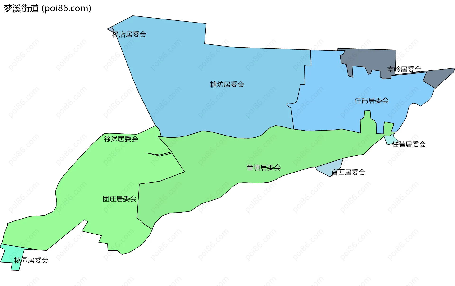 梦溪街道边界地图(五级行政区划)