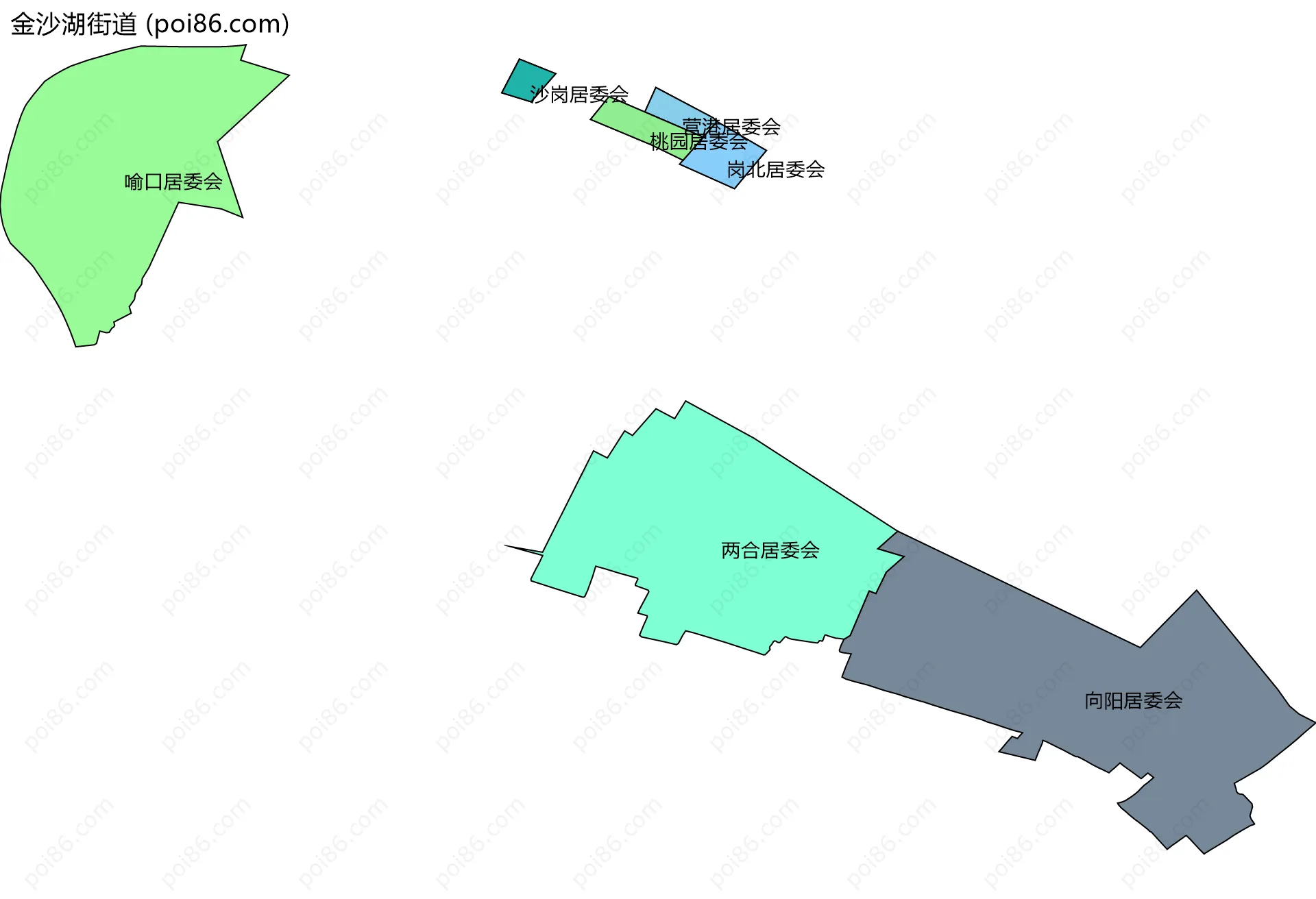 金沙湖街道边界地图(五级行政区划)