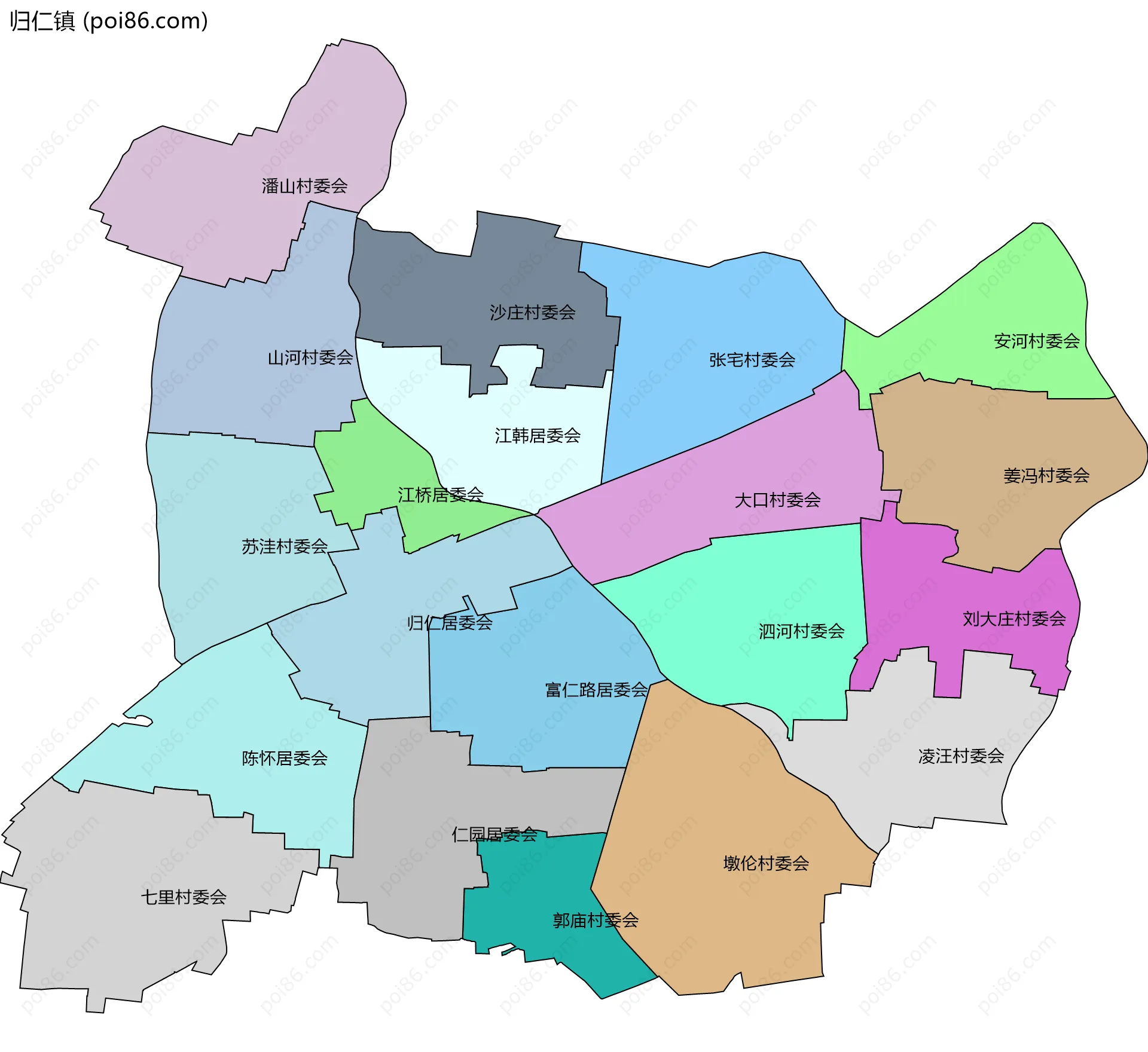 归仁镇边界地图(五级行政区划)