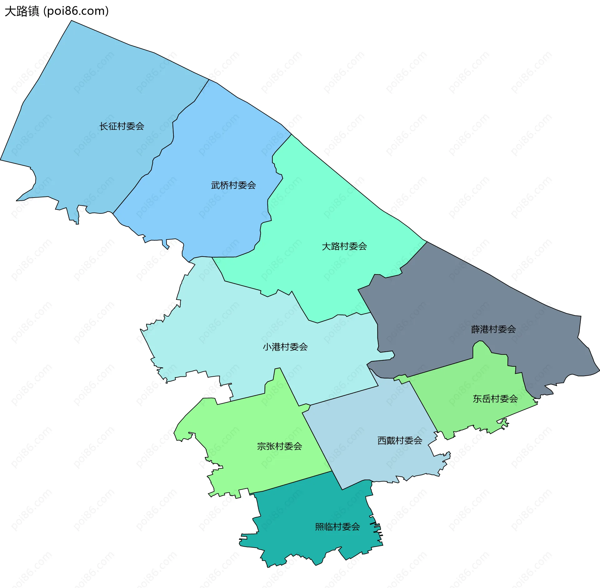 大路镇边界地图(五级行政区划)
