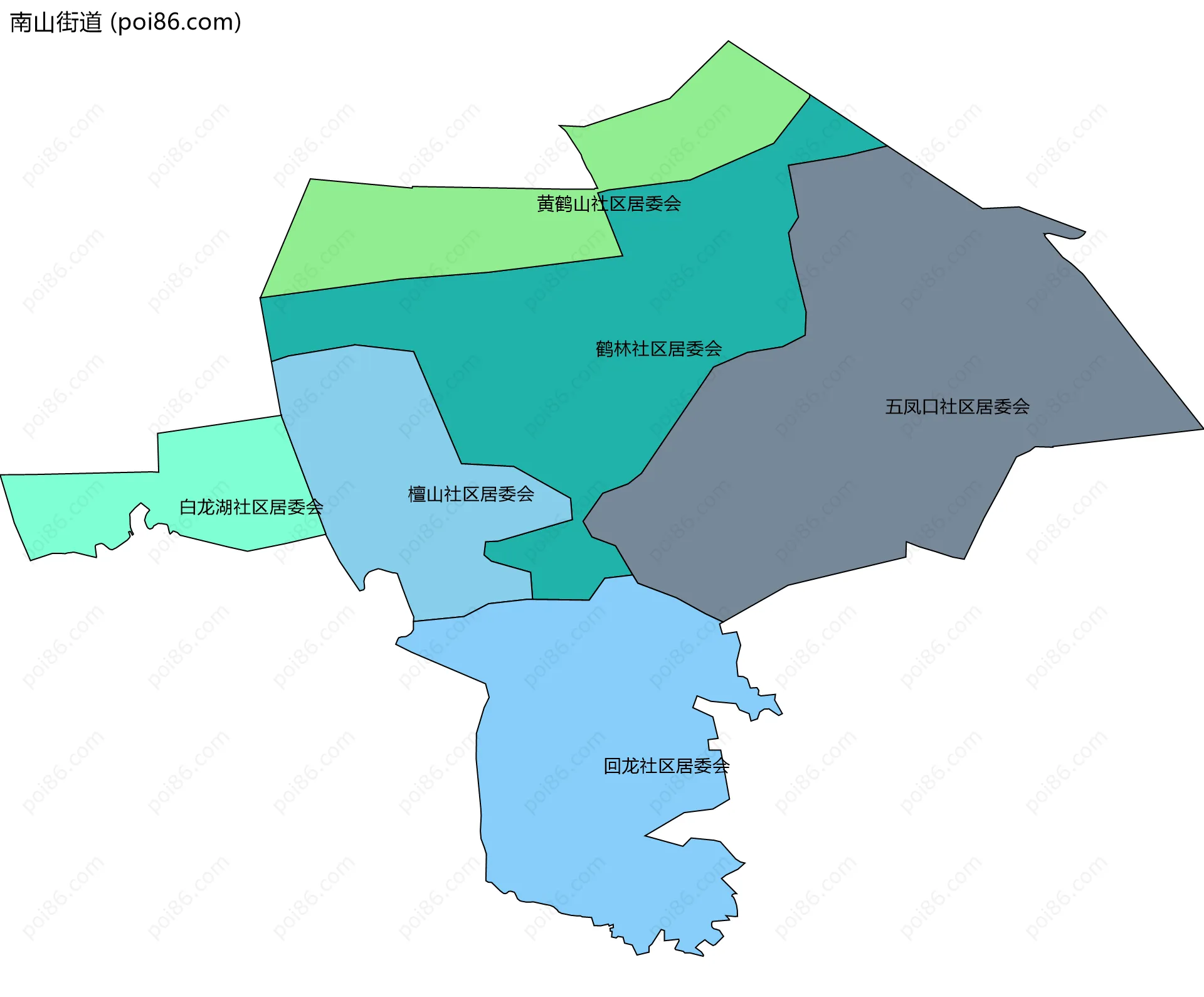 南山街道边界地图(五级行政区划)