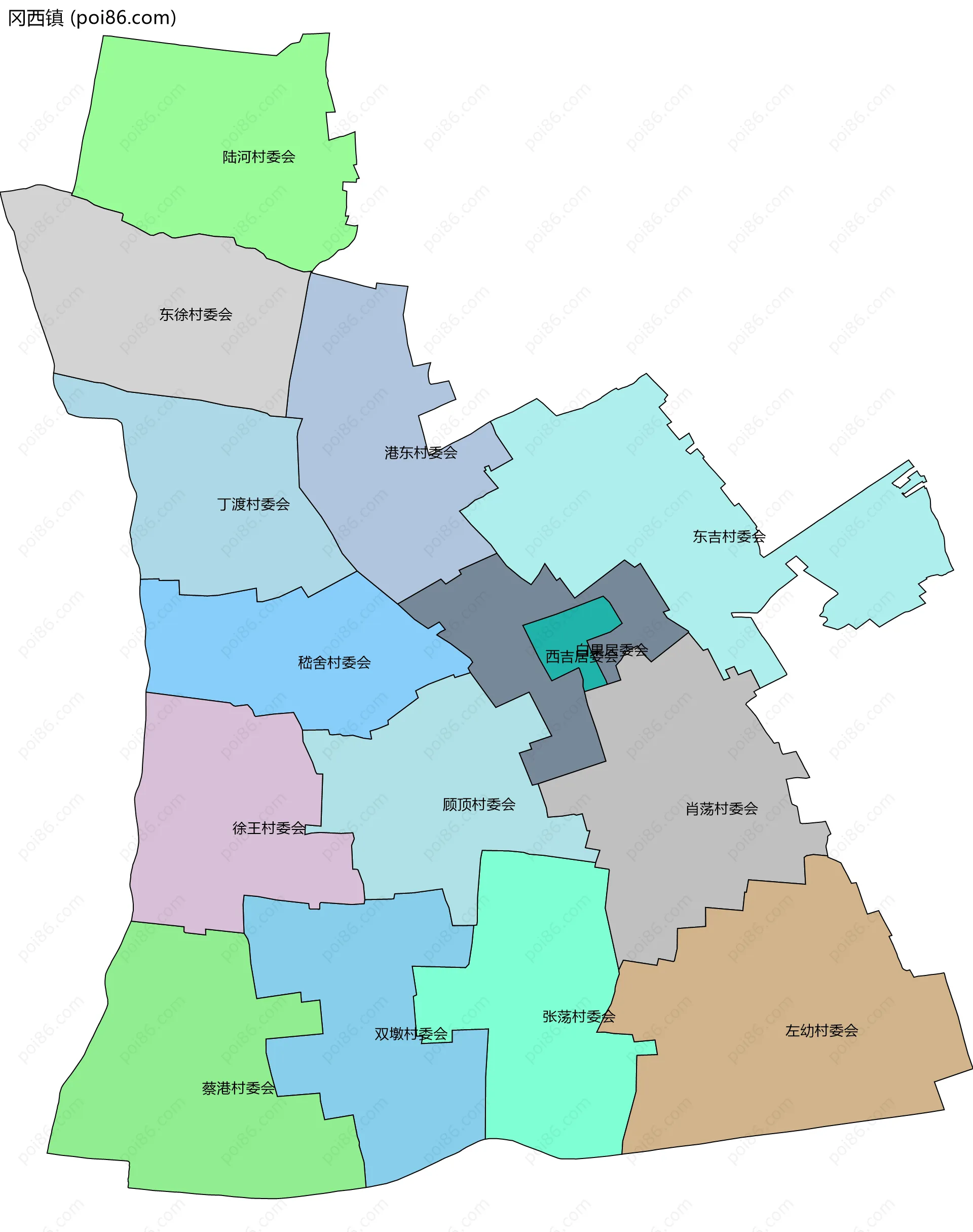 冈西镇边界地图(五级行政区划)