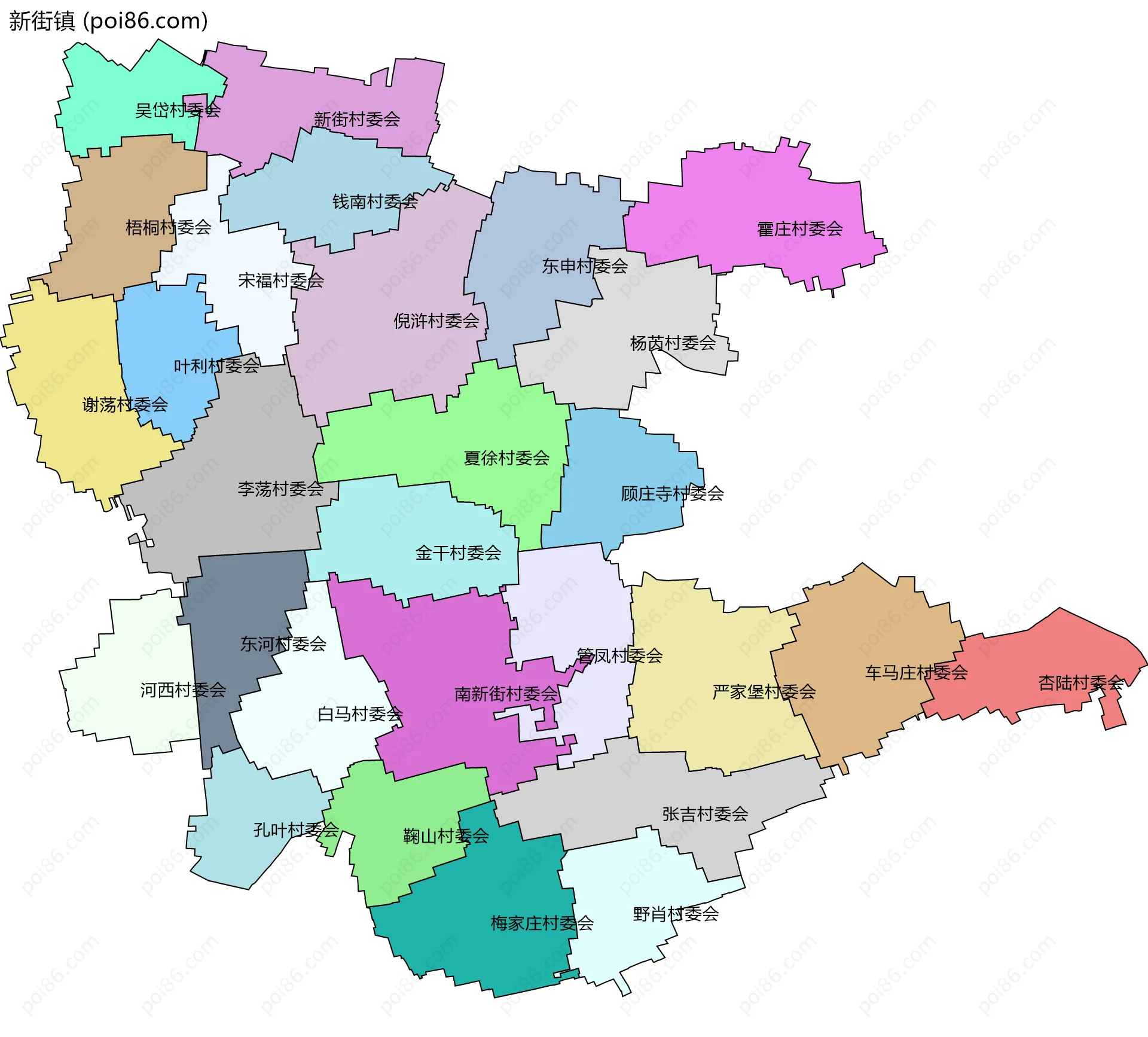 新街镇边界地图(五级行政区划)