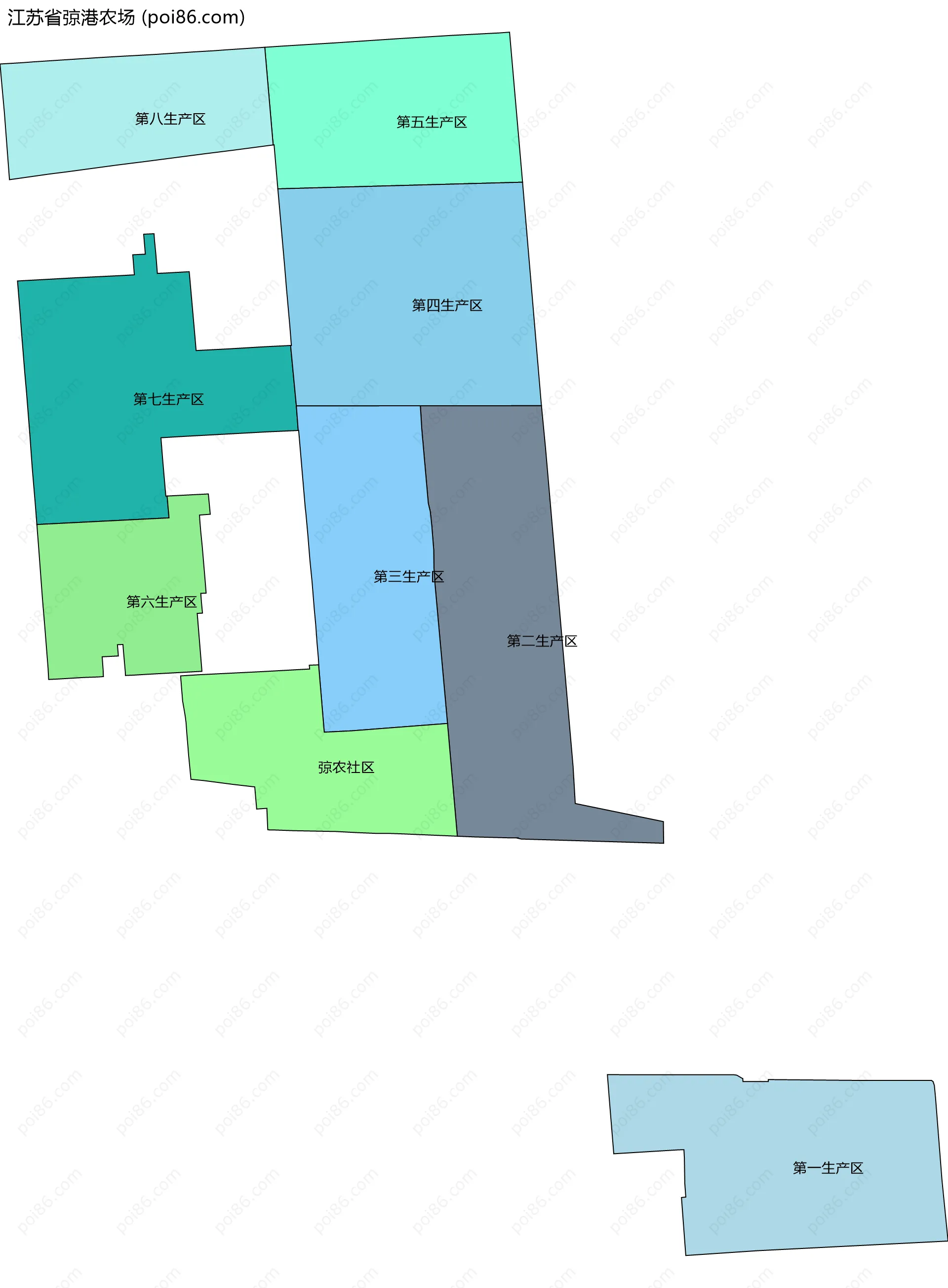 江苏省弶港农场边界地图(五级行政区划)