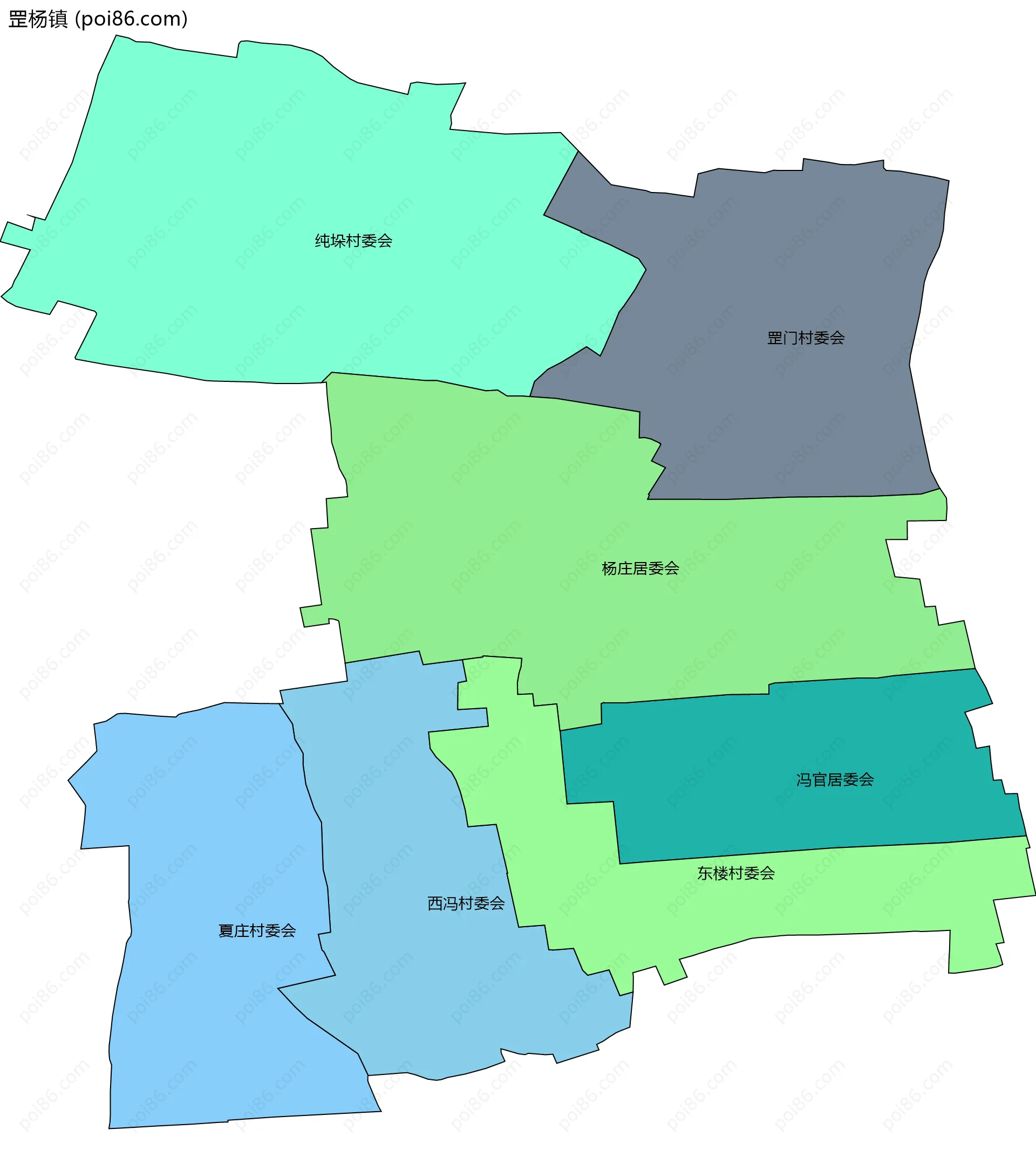 罡杨镇边界地图(五级行政区划)