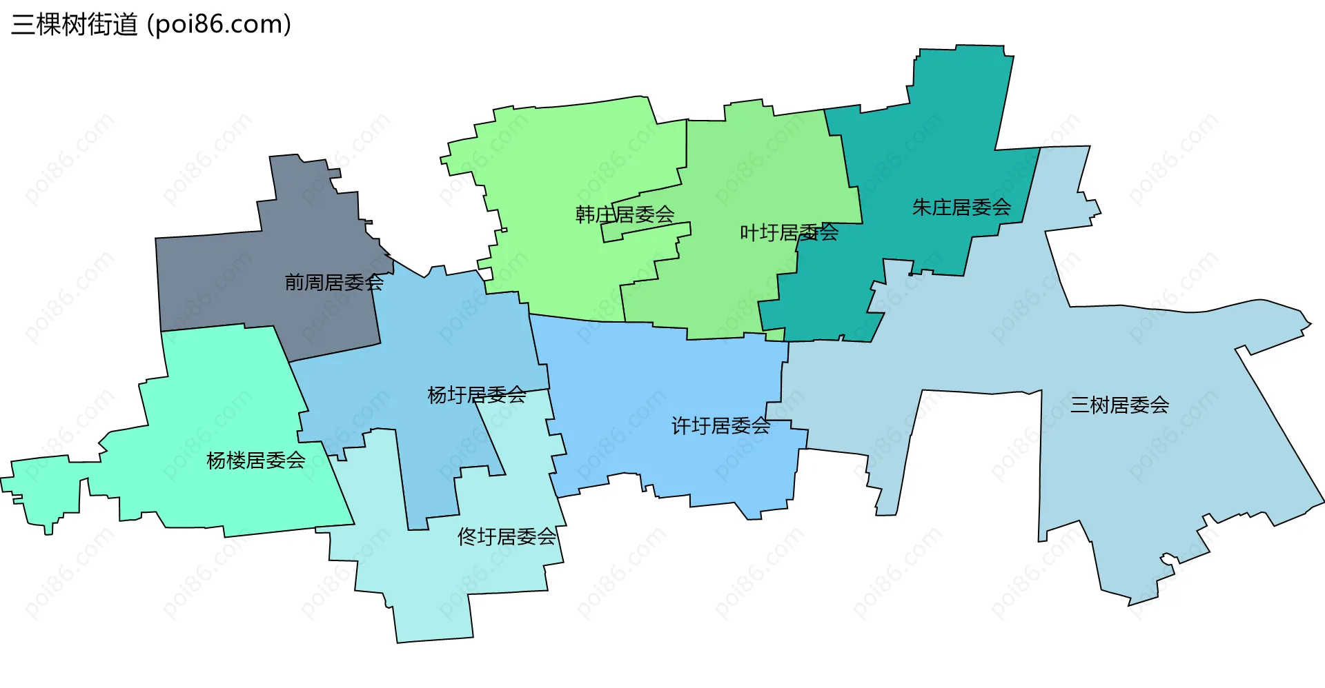 三棵树街道边界地图(五级行政区划)
