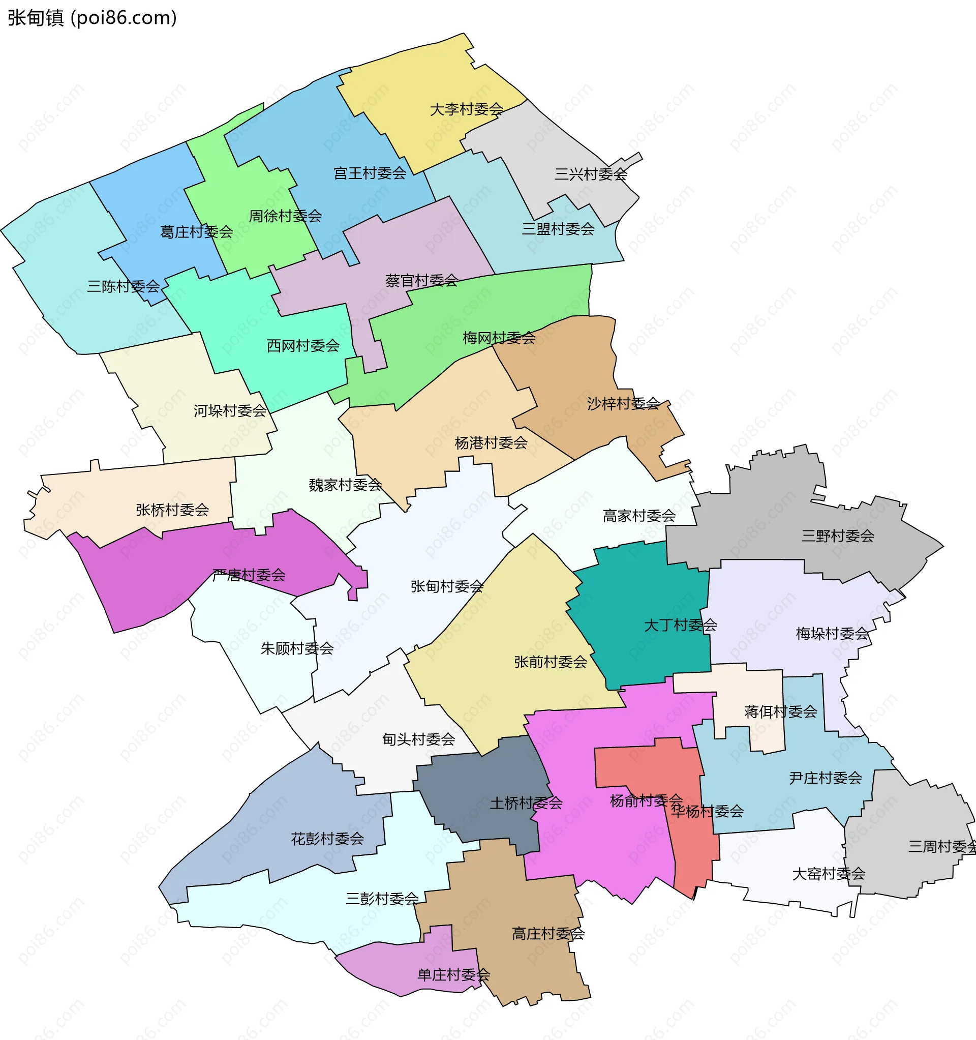 张甸镇边界地图(五级行政区划)