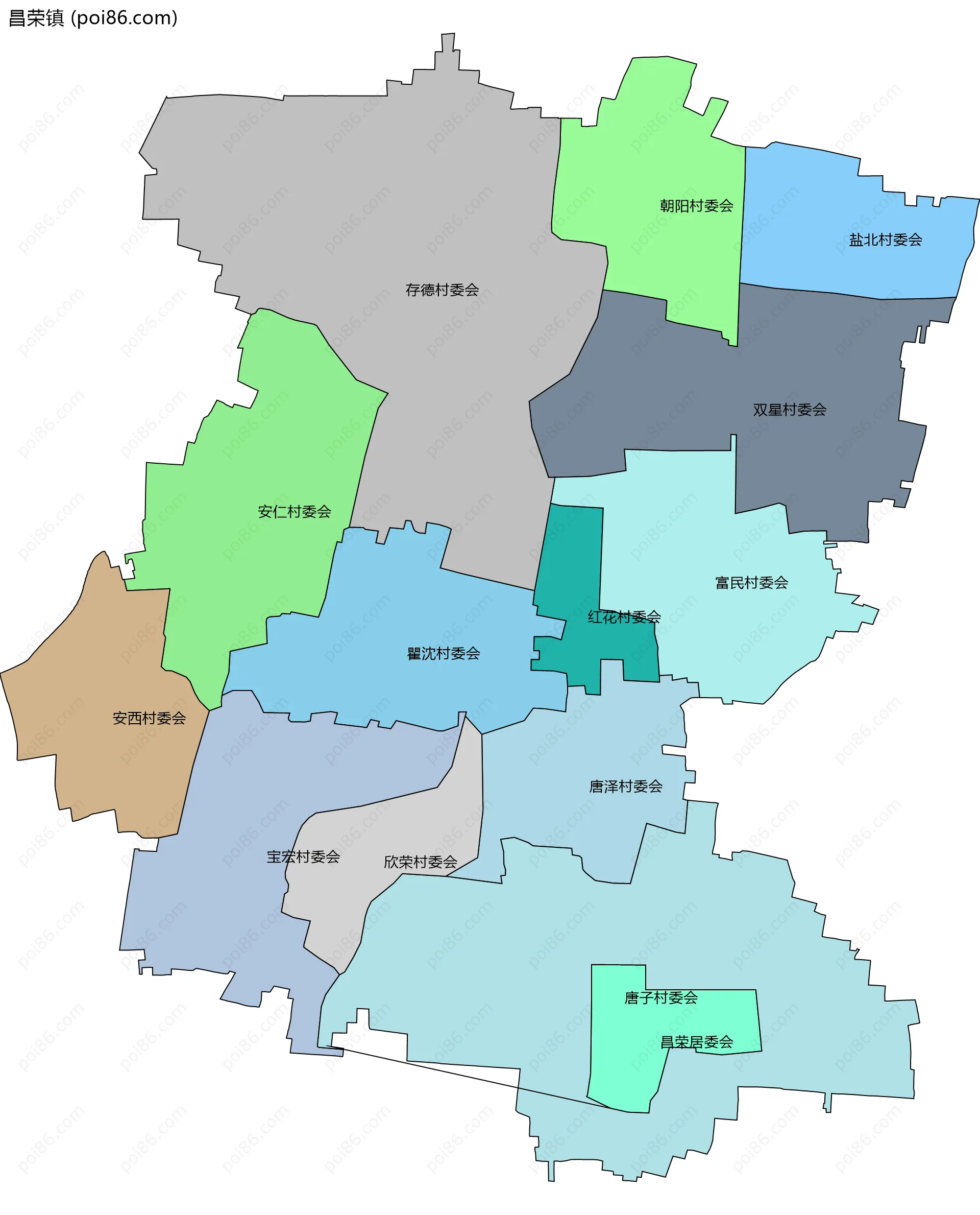 昌荣镇边界地图(五级行政区划)