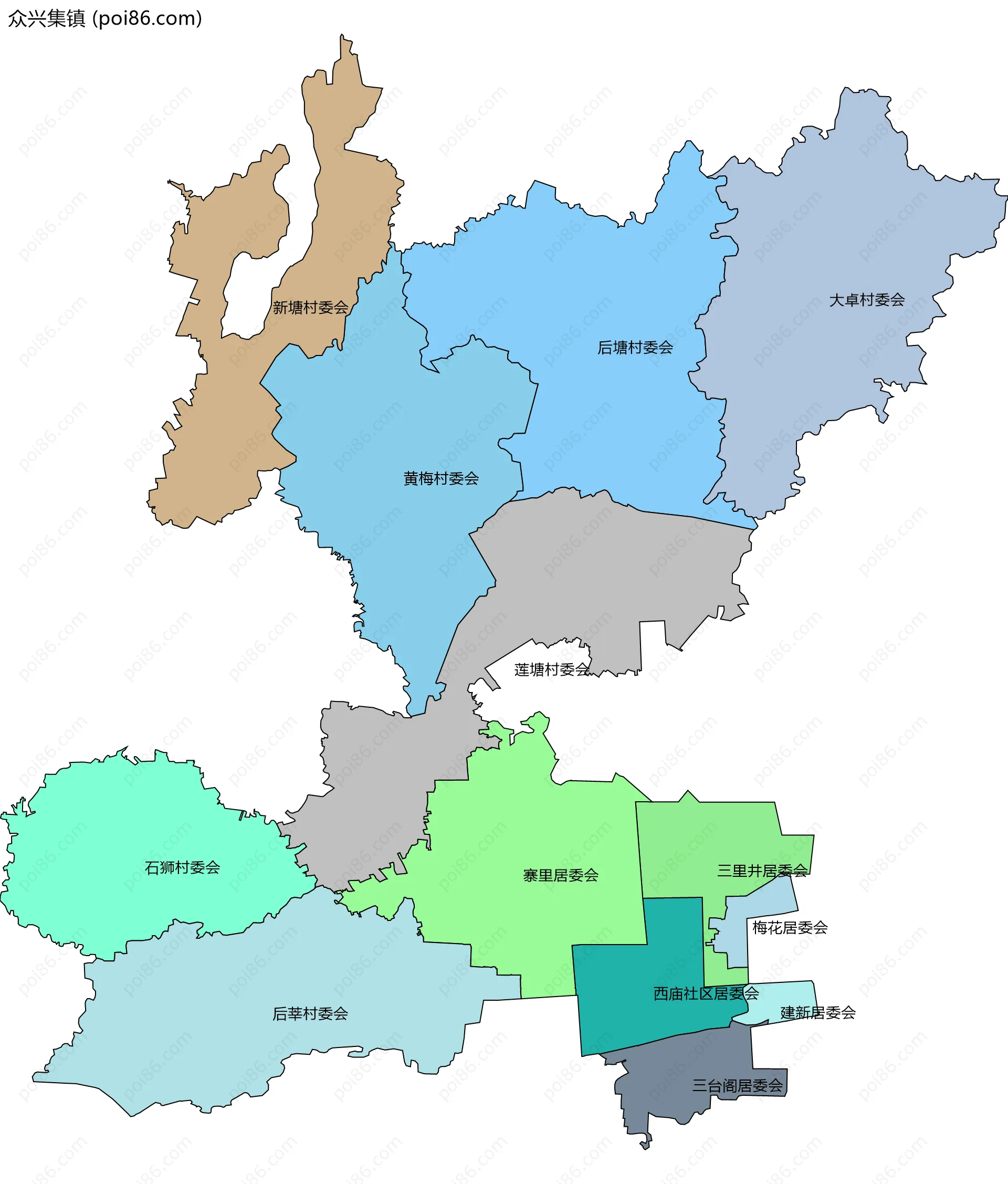 众兴集镇边界地图(五级行政区划)