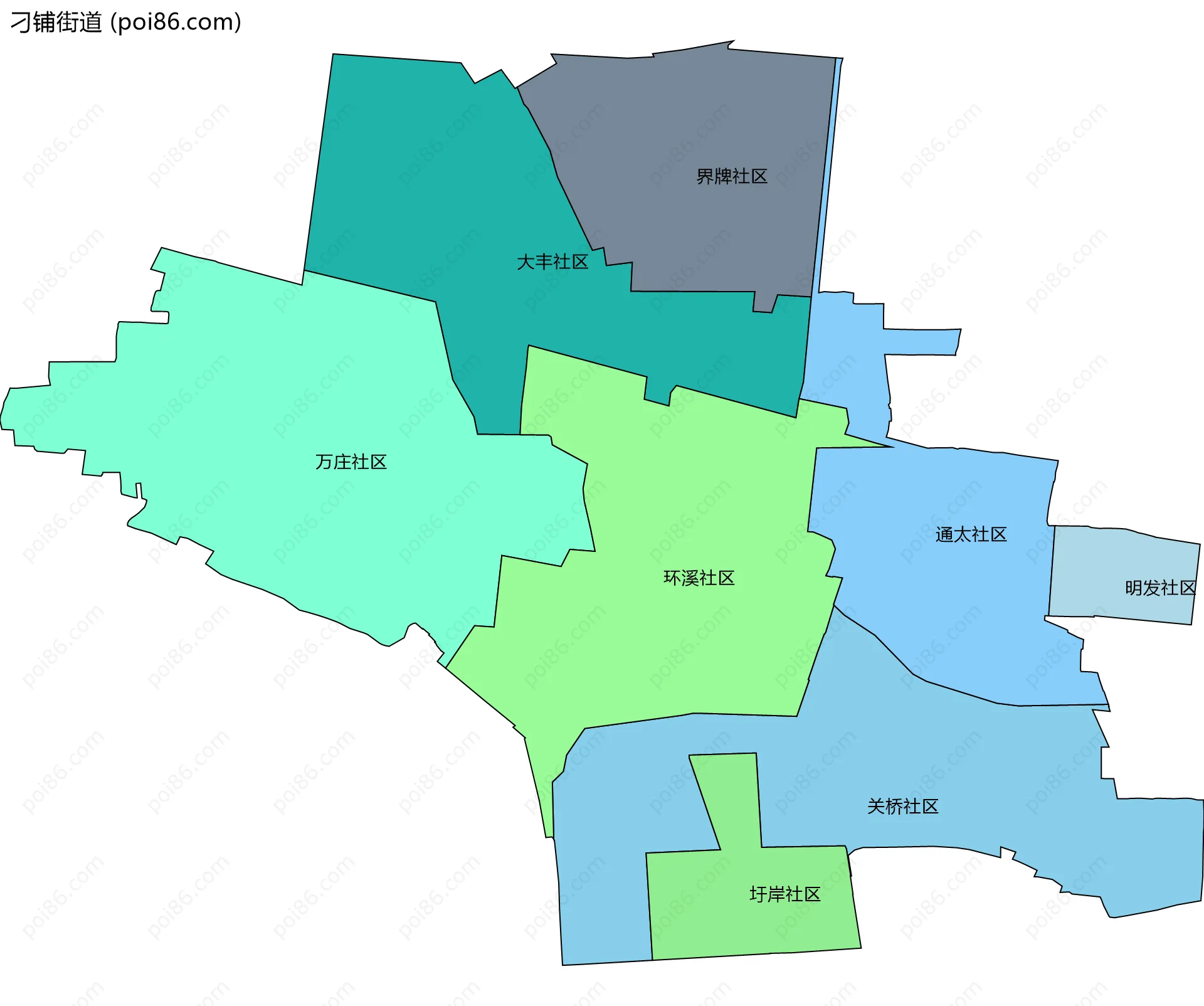 刁铺街道边界地图(五级行政区划)