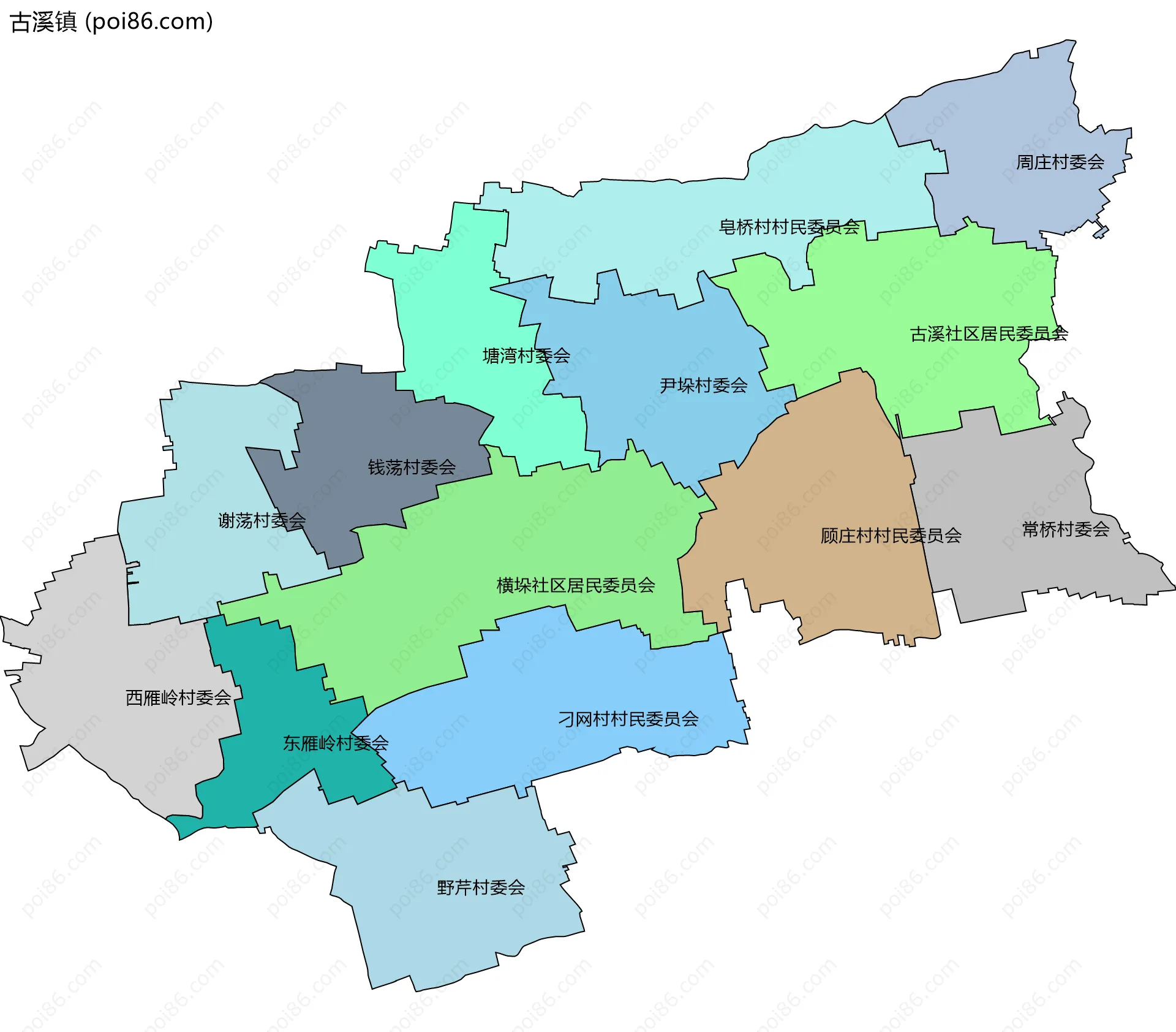 古溪镇边界地图(五级行政区划)