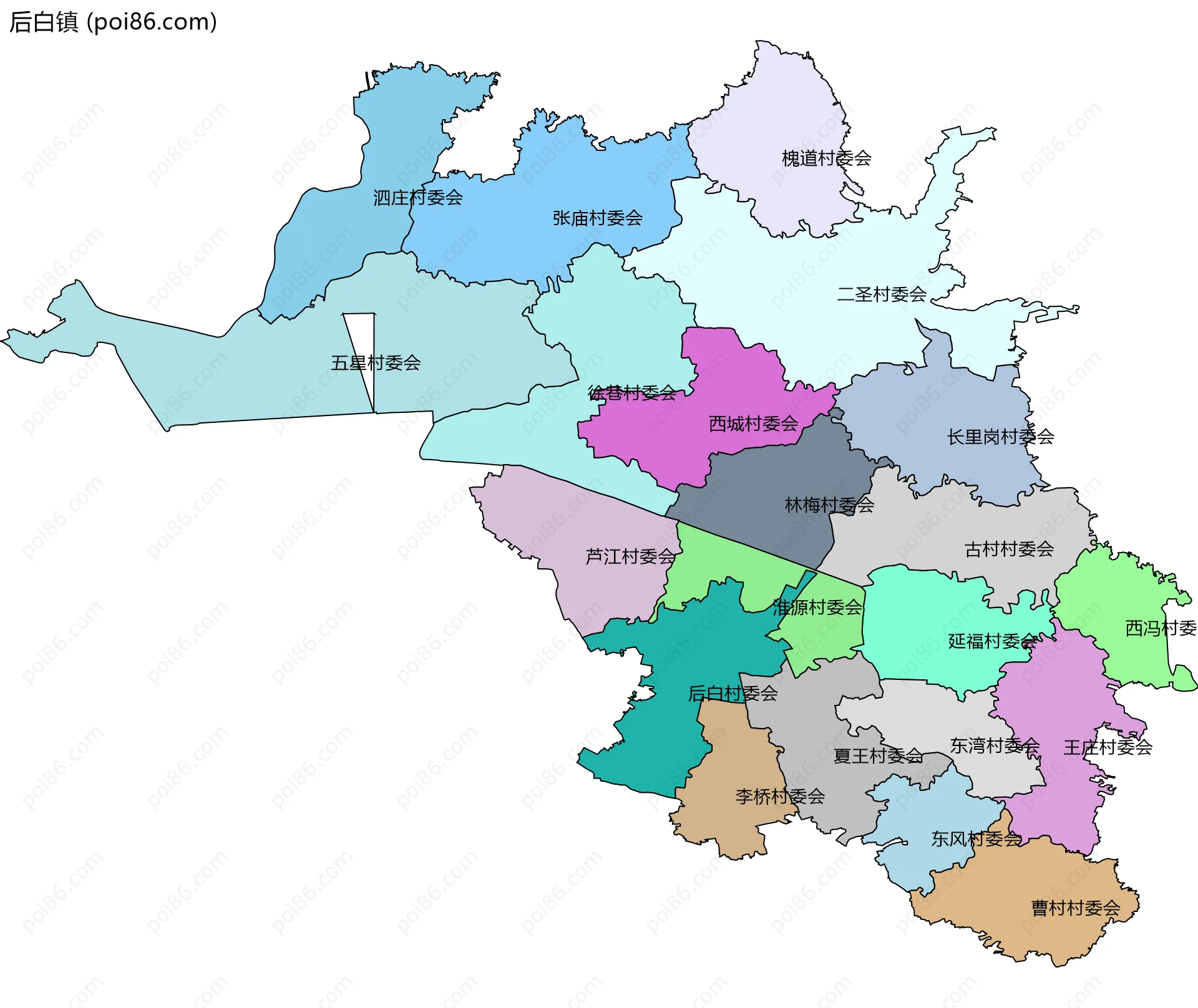 后白镇边界地图(五级行政区划)