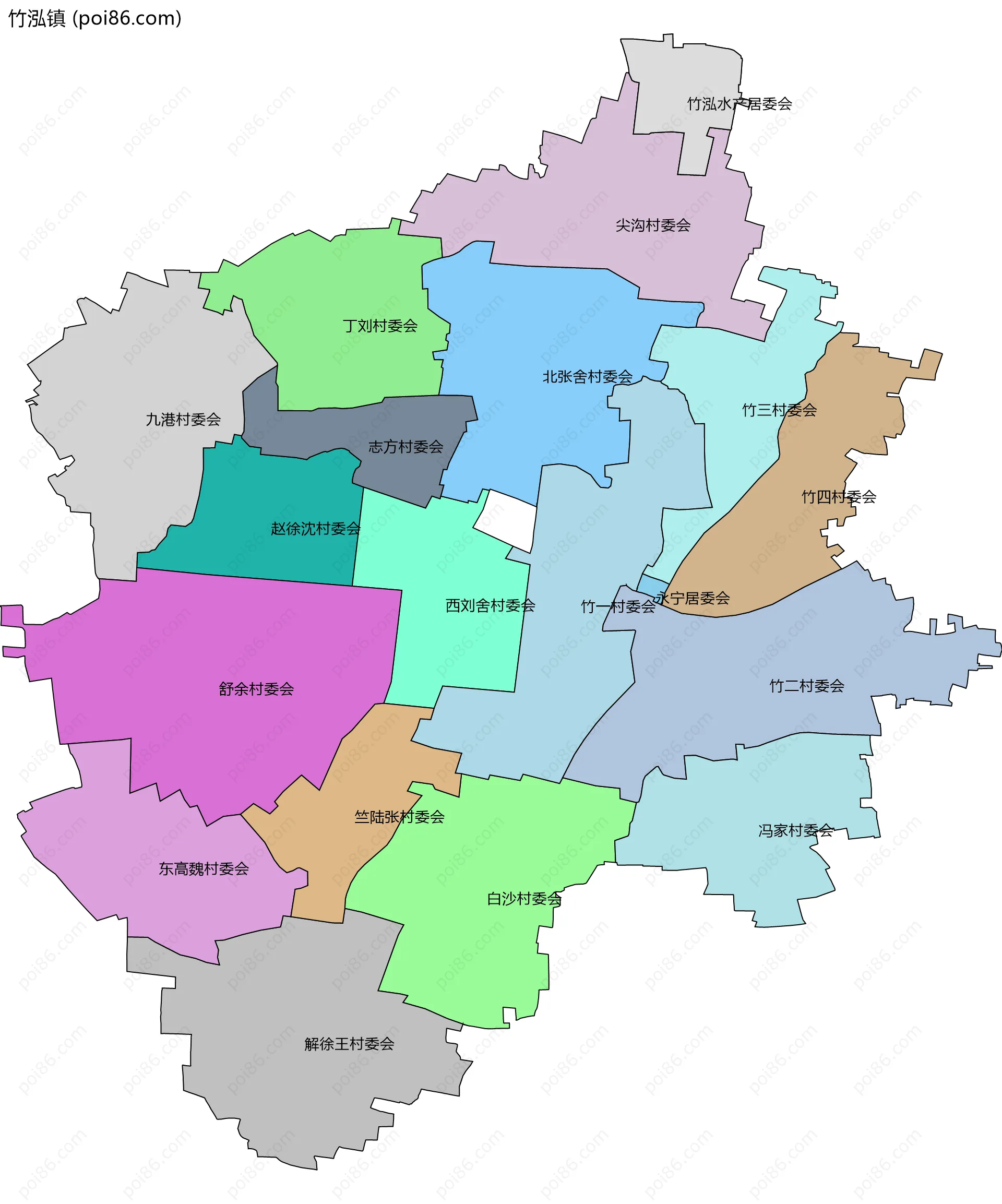 竹泓镇边界地图(五级行政区划)