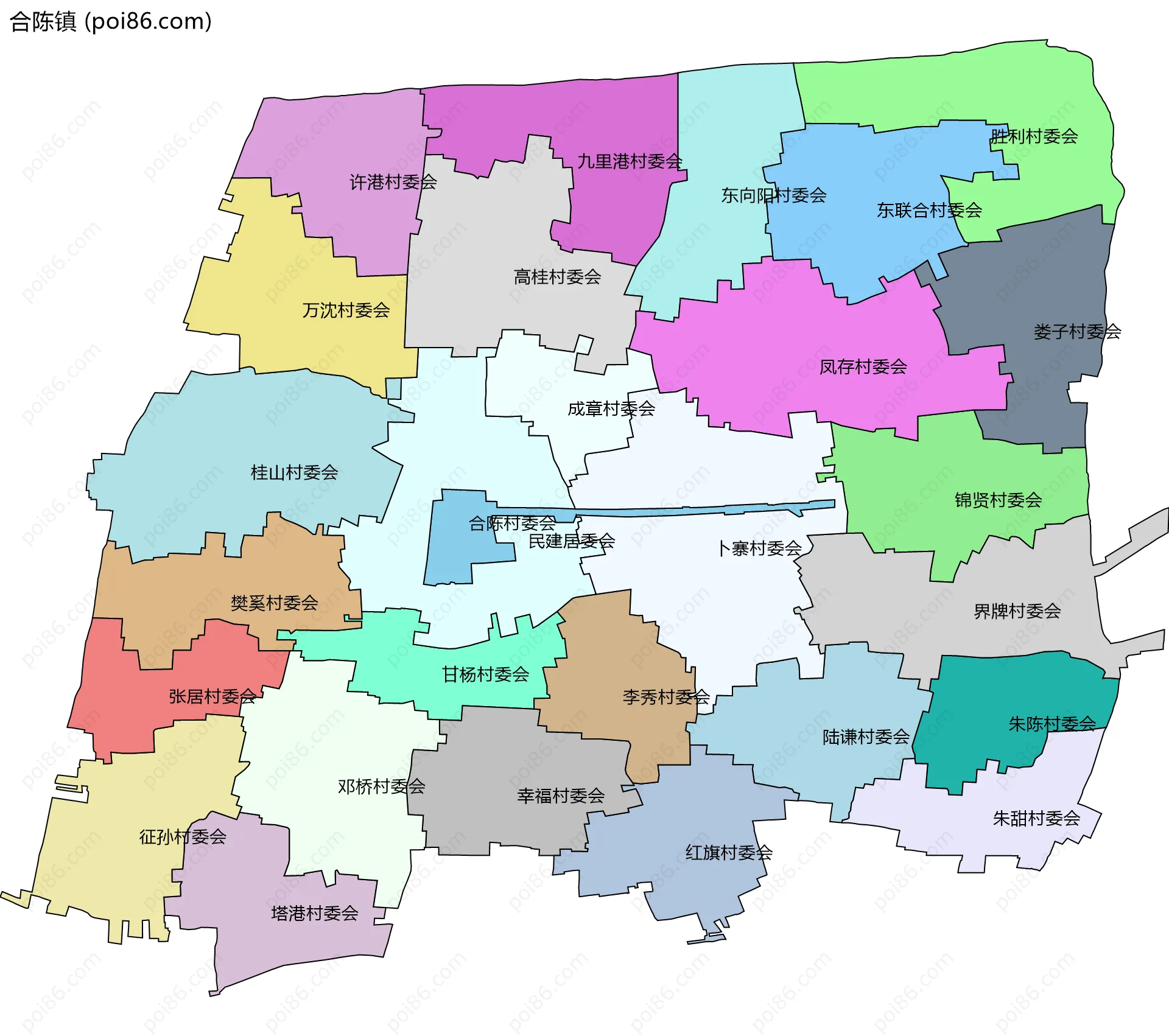 合陈镇边界地图(五级行政区划)